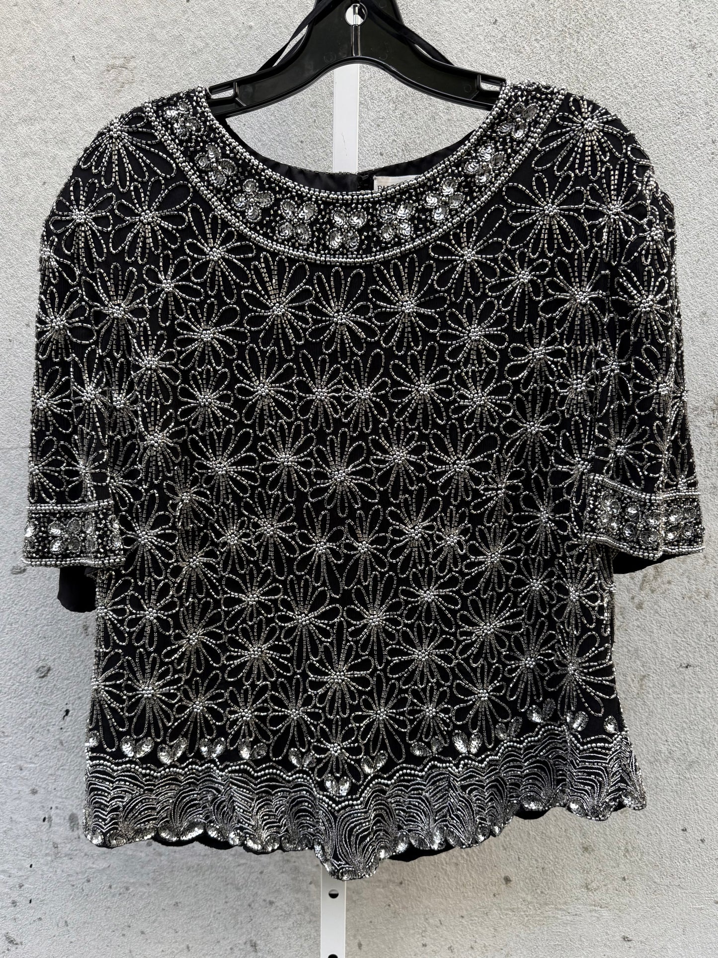 1990s Black & Silver Beaded Top