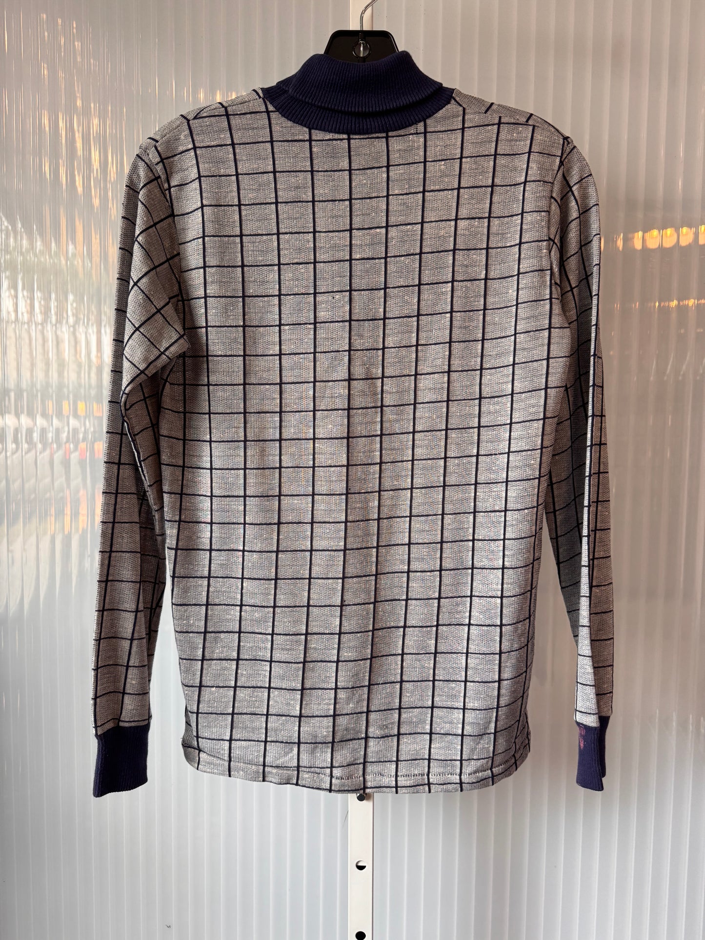 1970s Navy & White Windowpane Sweater