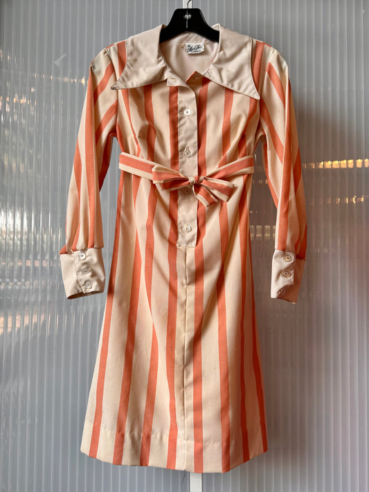 1970s Salmon Pink & White Striped Dress