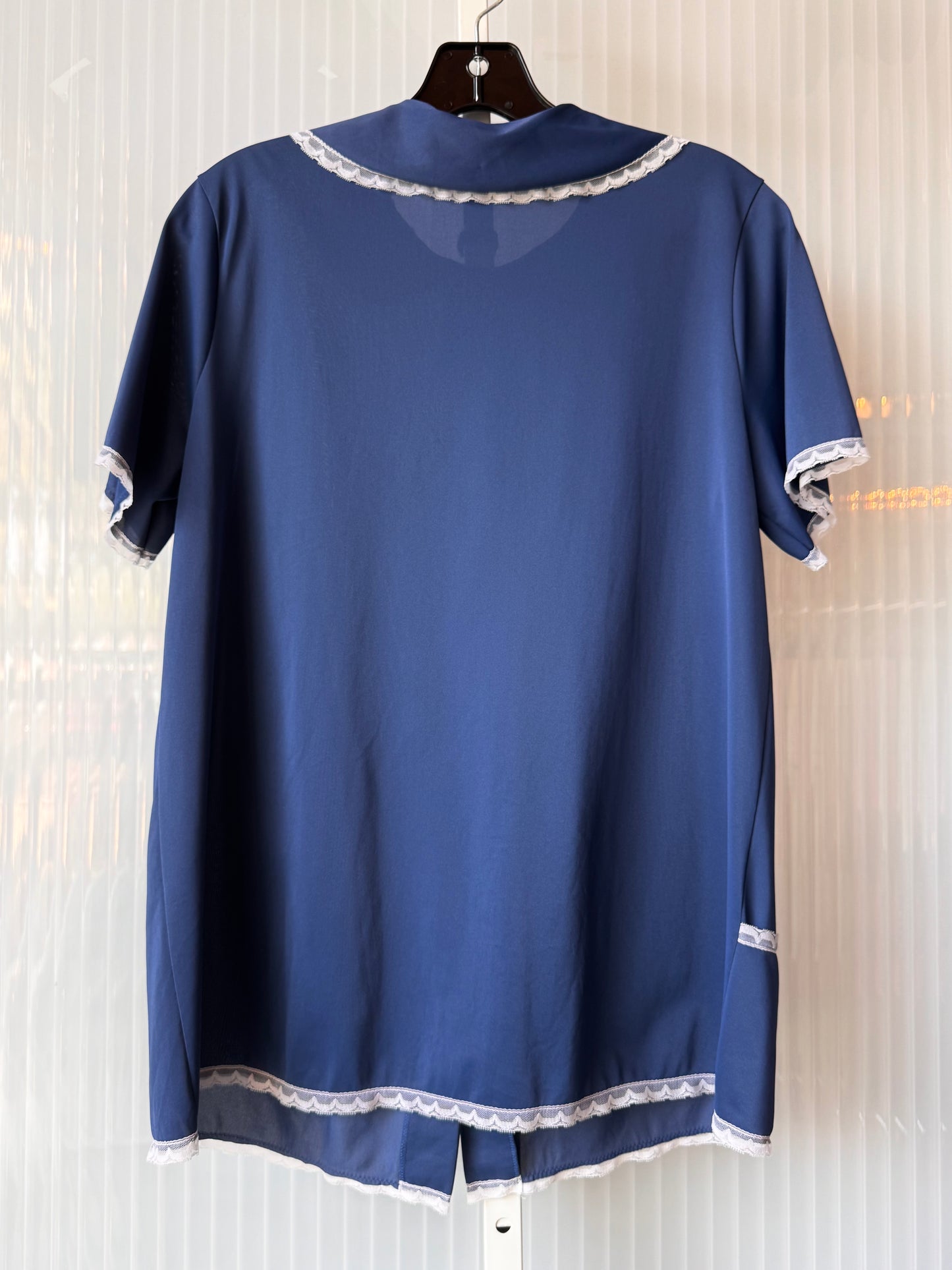 1970s Blue Pajama Set with White Lace Trim