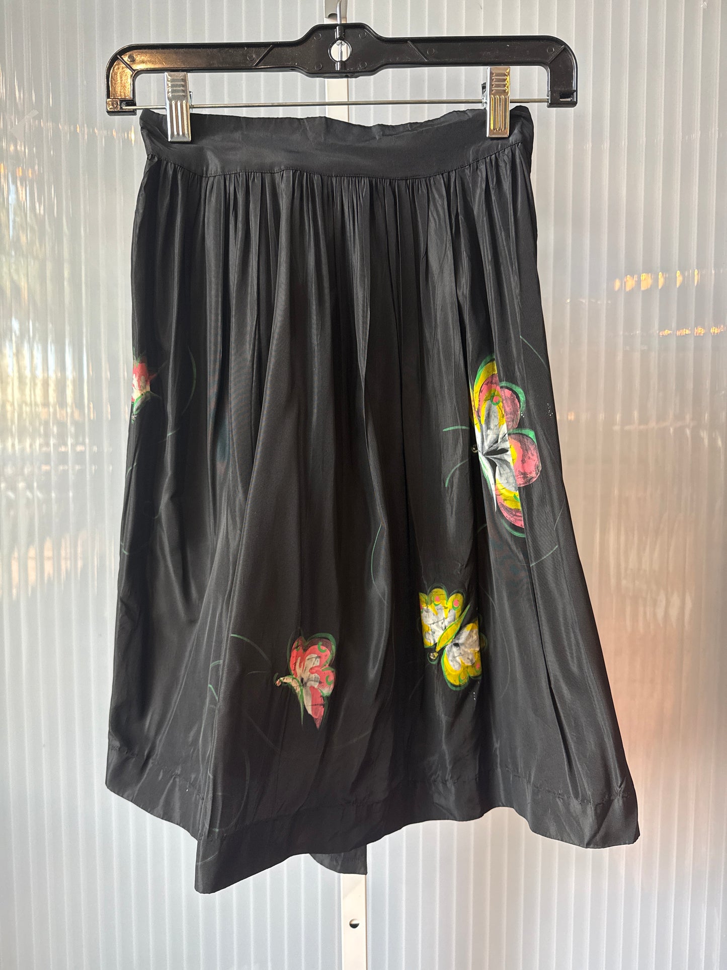 1950s Black Satin Apron w/ Butterfly Design