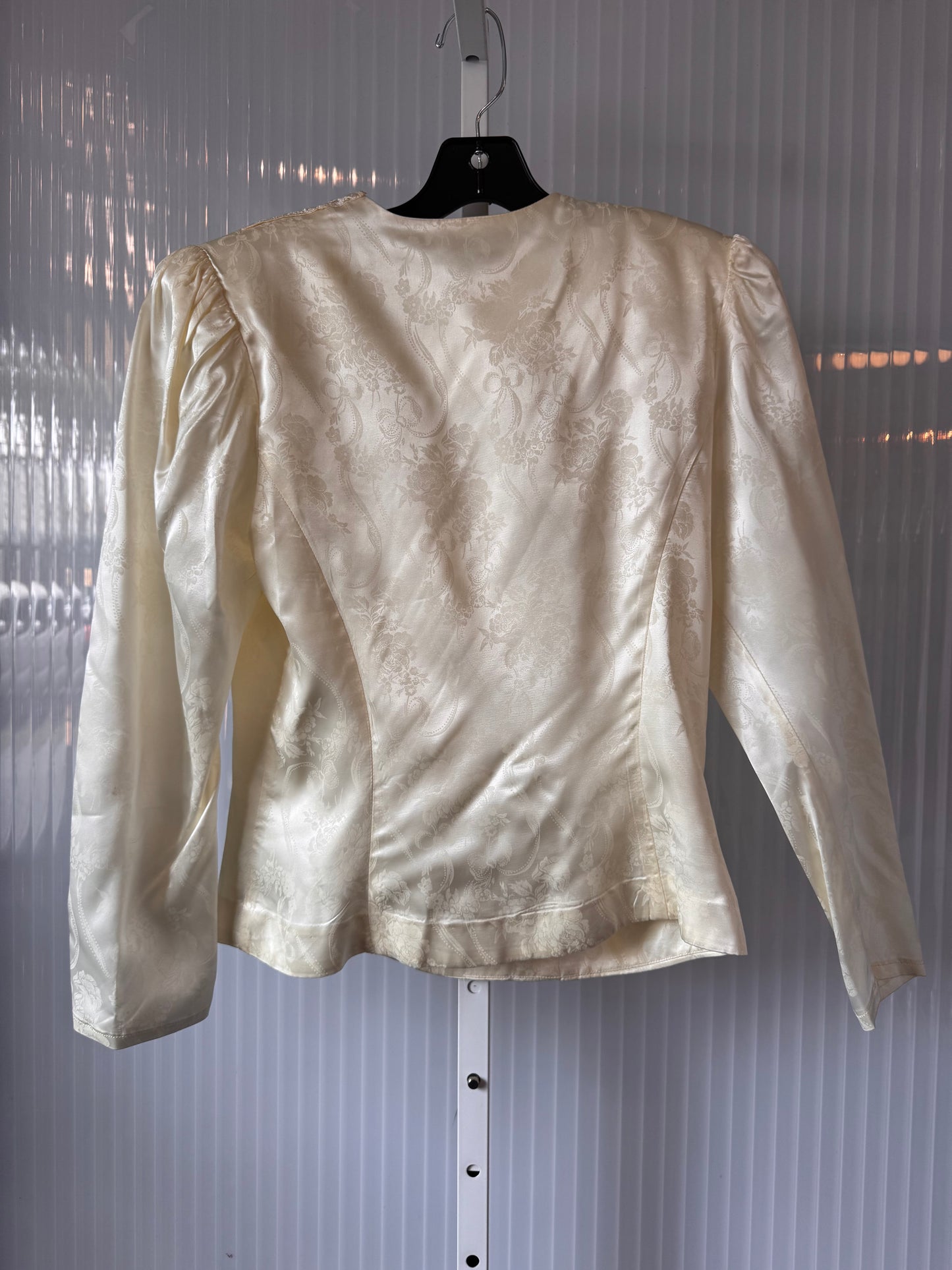 1980s Jessica McClintock Cream Lace & Jacquard Blouse