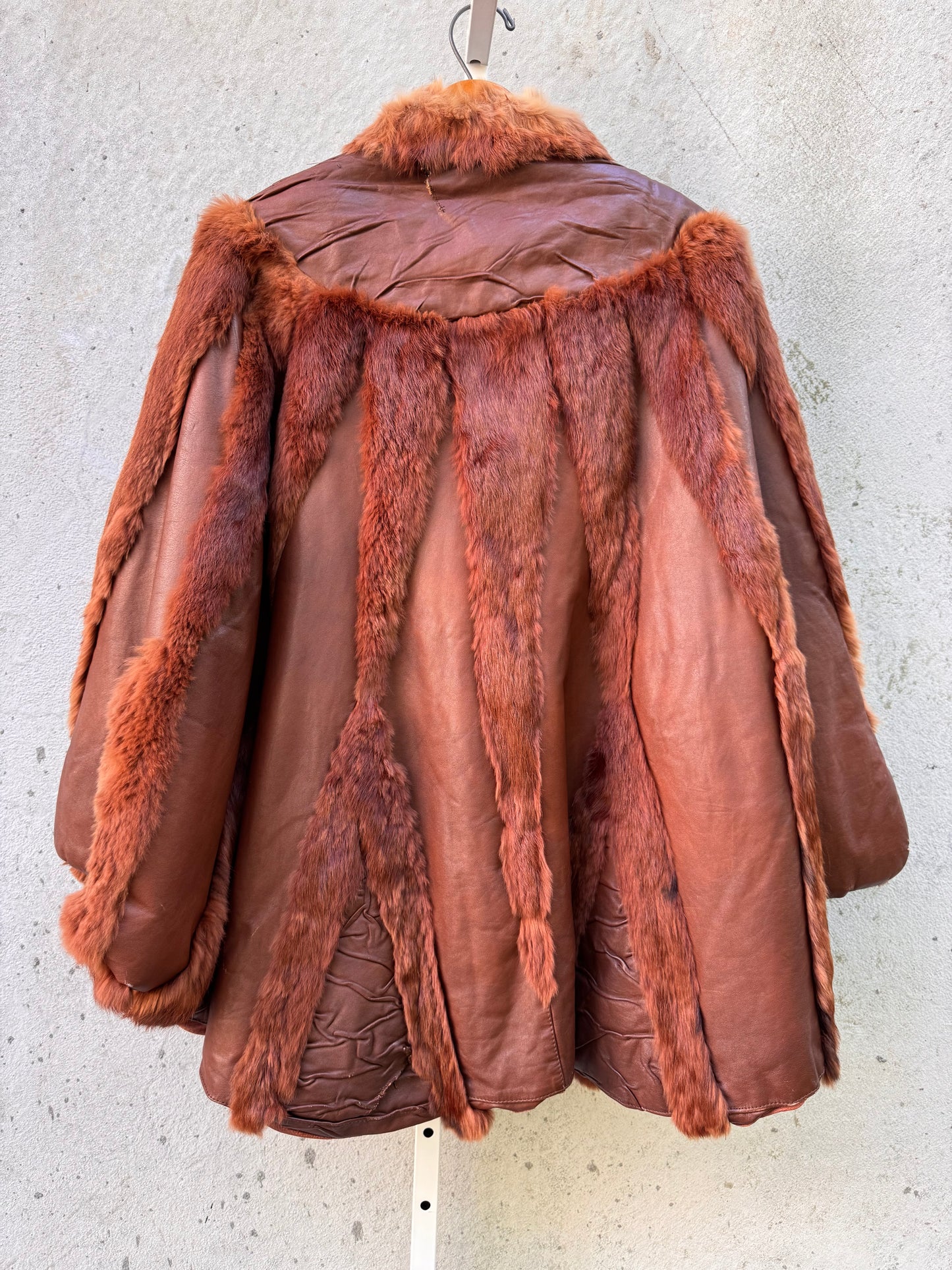 Rusty Brown Leather & Fur Button Up Poncho