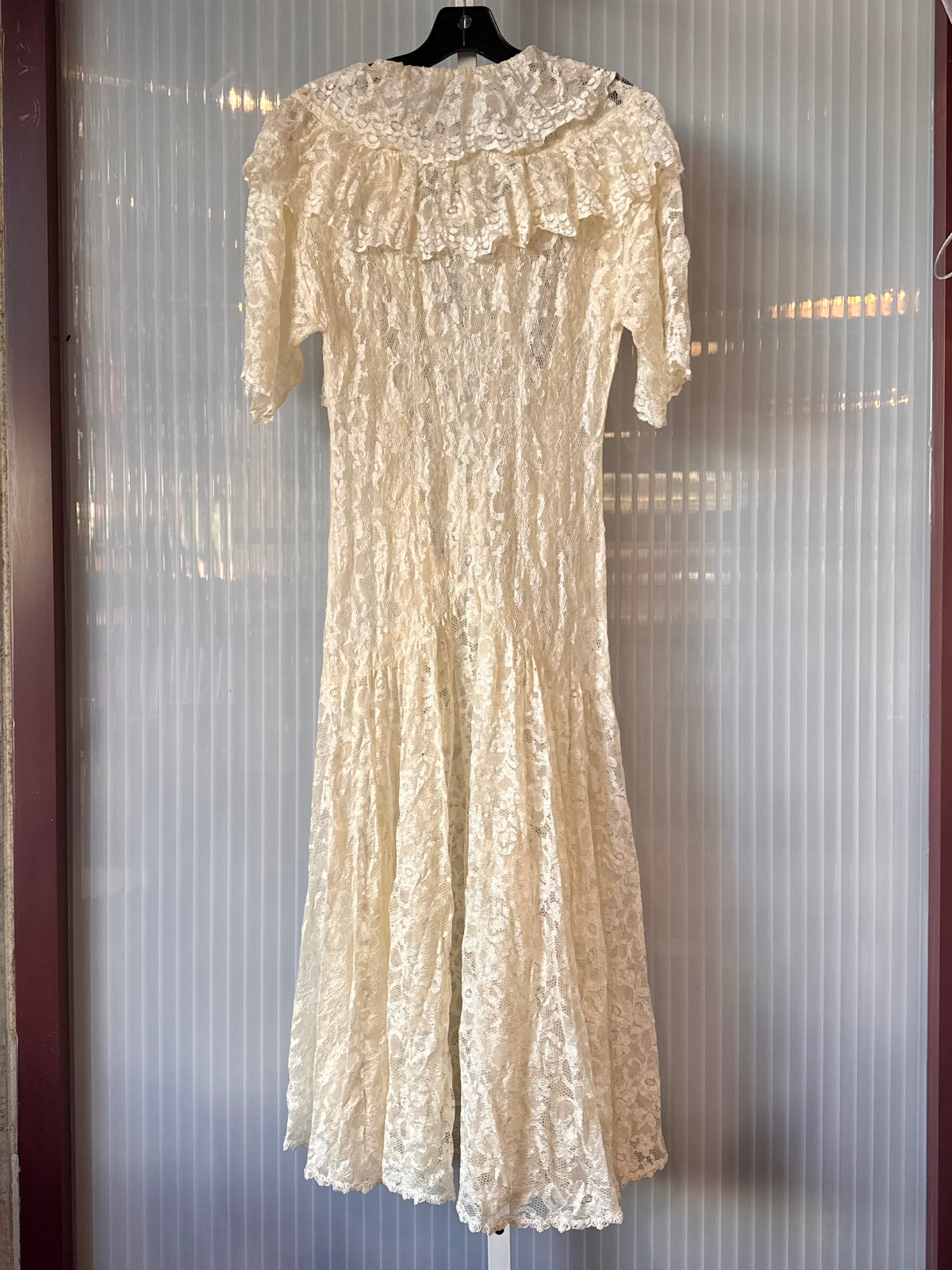 Edwardian-Inspired Off-White Ruffled Lace Dress