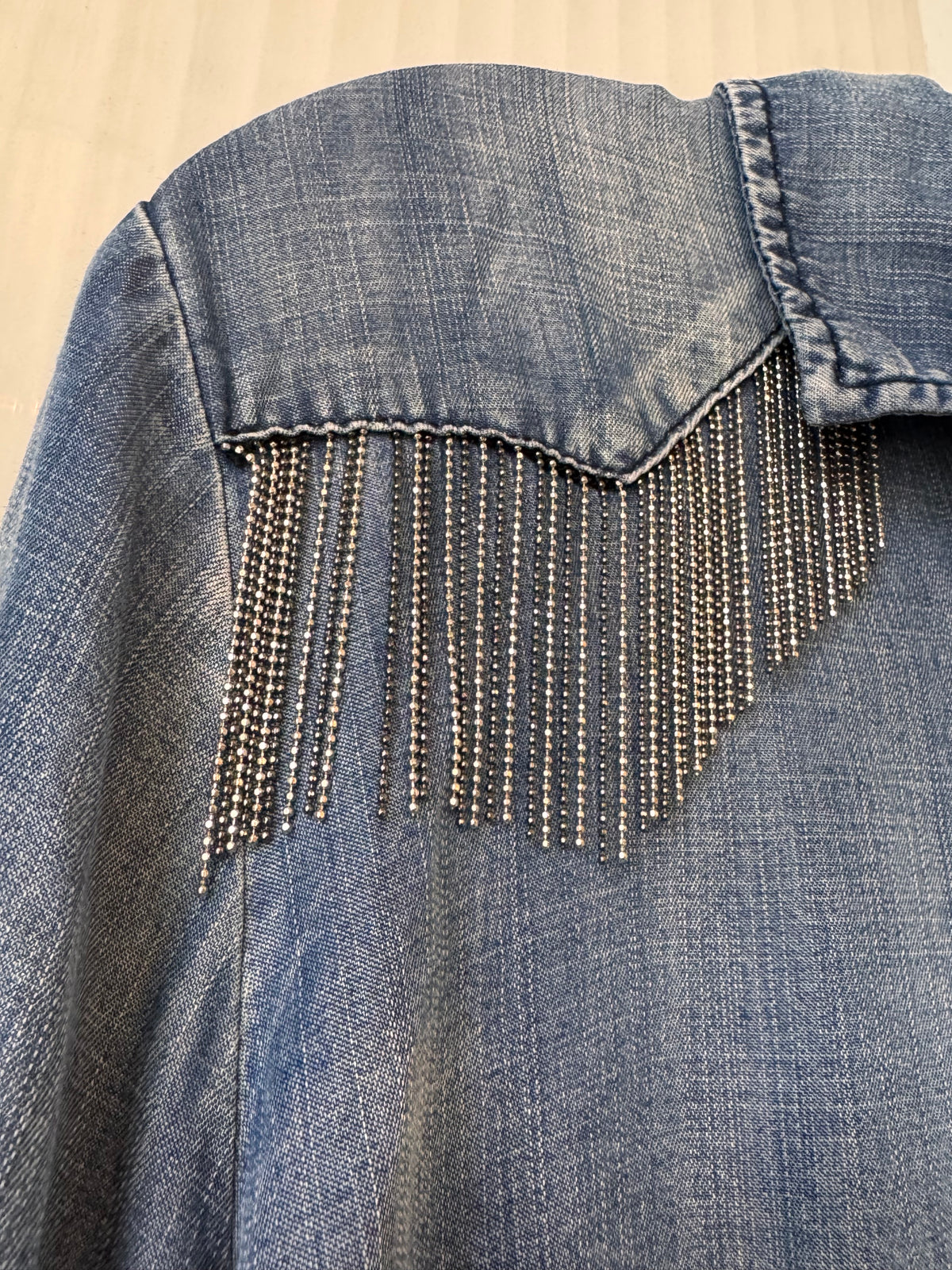 2010s Reba Sparkly Tassel Denim Button-Up Shirt