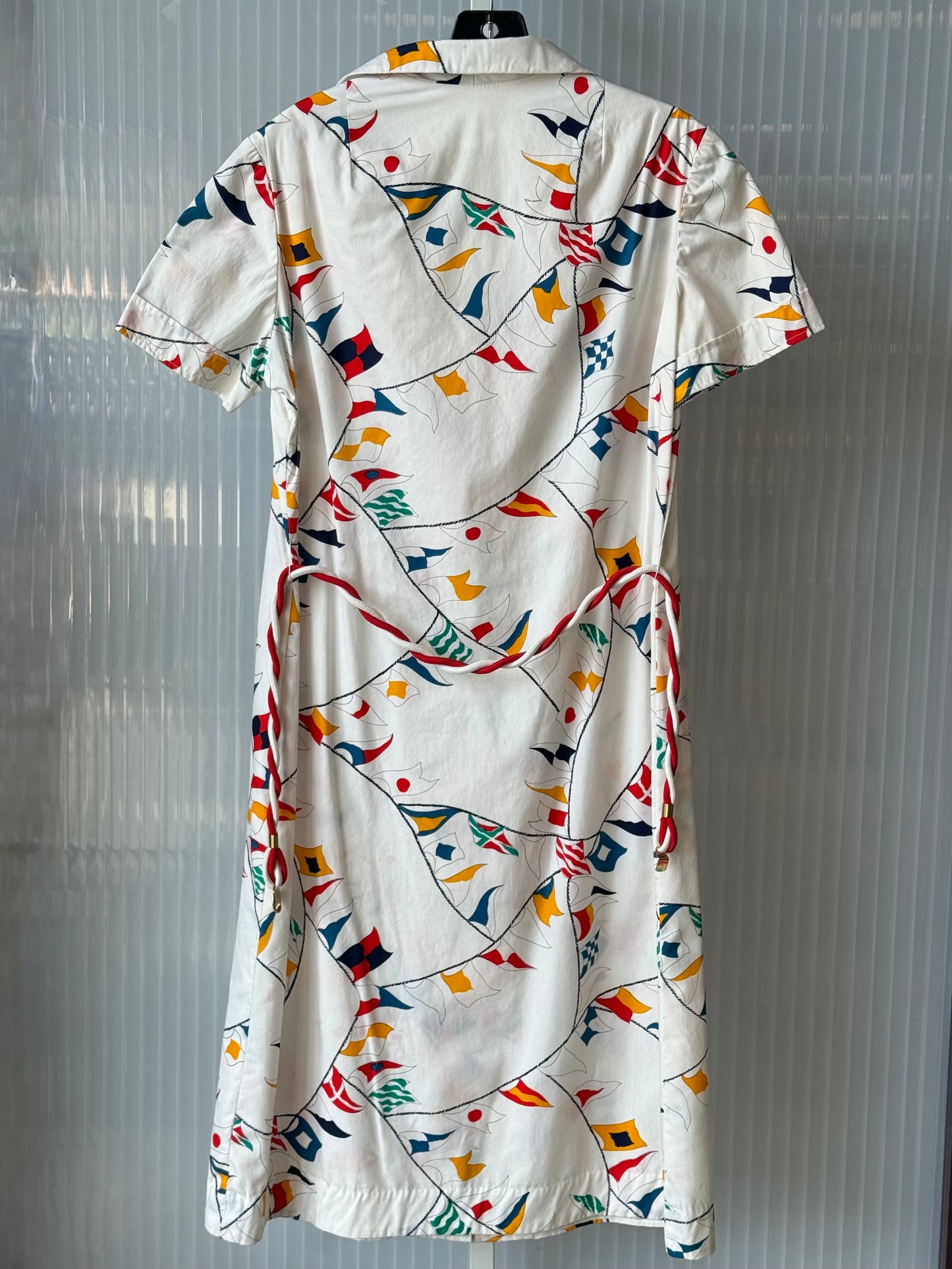 1970 White Nautical Flag Print Button-Down Dress