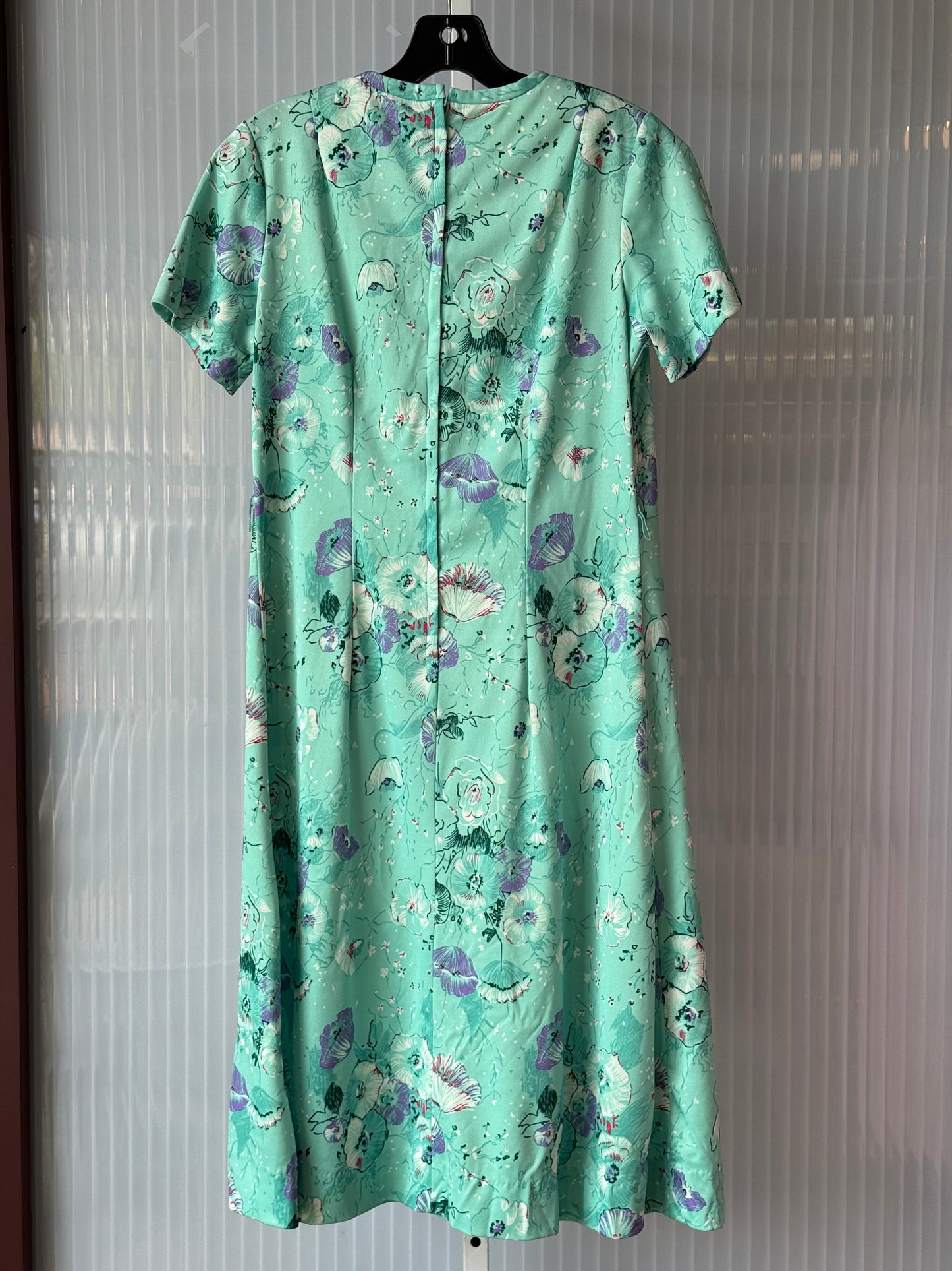 1960s Aqua Green Floral Print Keyhole Neck Shift Dress