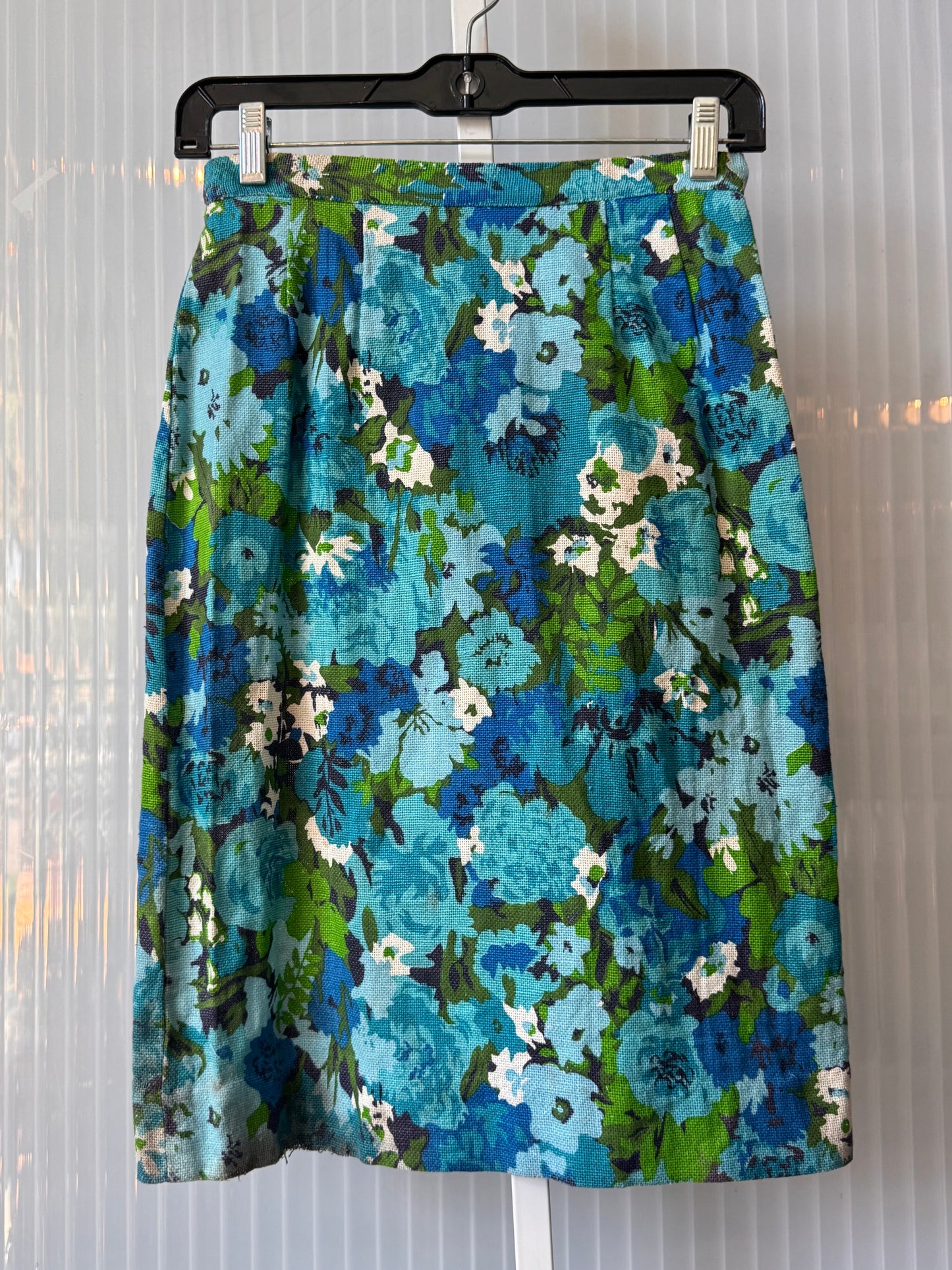 1960s Blue Floral Blazer & Pencil Skirt Set