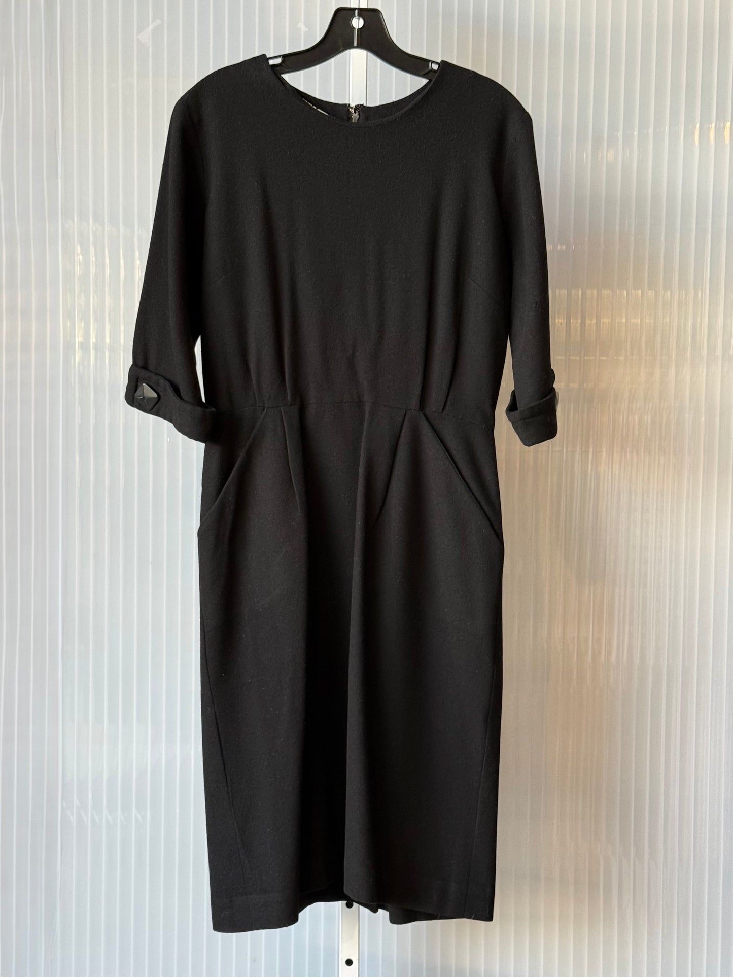 1960s Black Wool 3/4 Sleeve Sheath Dress