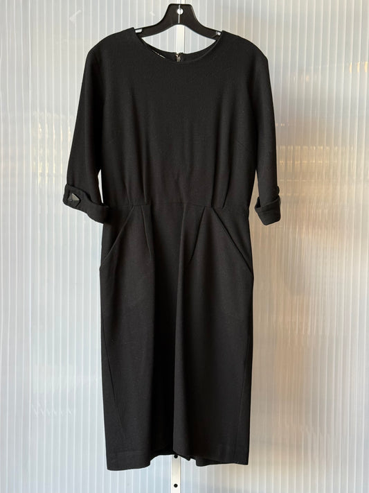 1960s Black Wool 3/4 Sleeve Sheath Dress