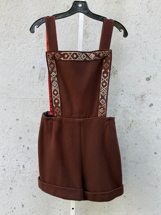 1970s Brown Wool Lederhosen-Style Romper