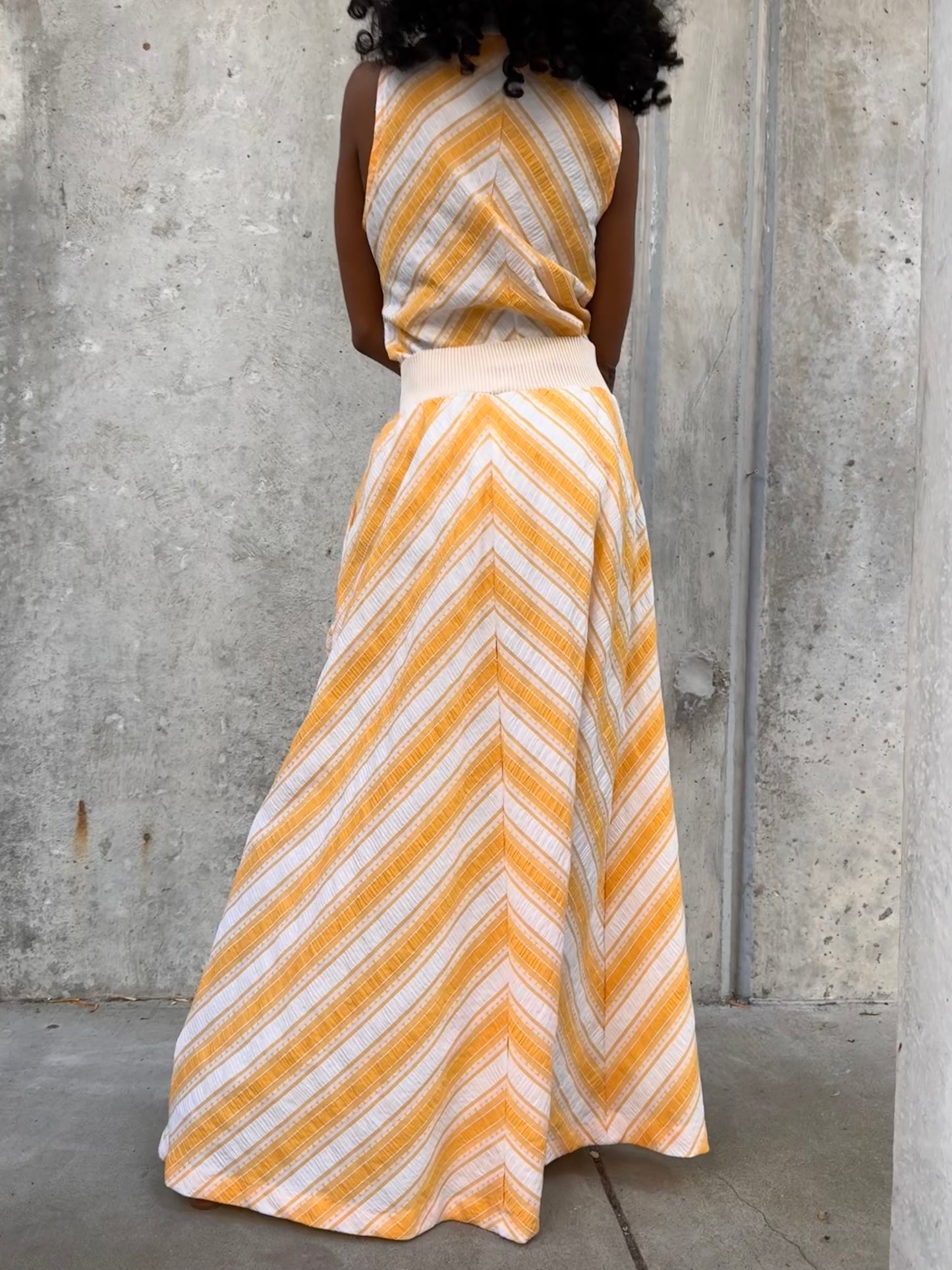 1970s Saks 5th Ave. Orange & White Chevron Bodysuit & Skirt Set