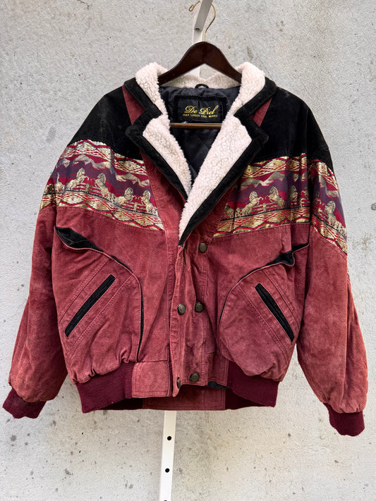 1980s Burgundy Horse Tapestry Suede Jacket