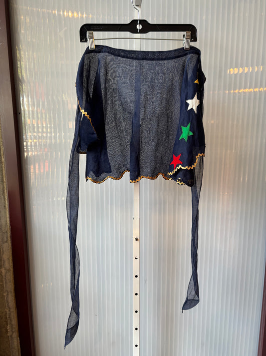 Sheer Navy Blue Apron w/ Star Embroidery