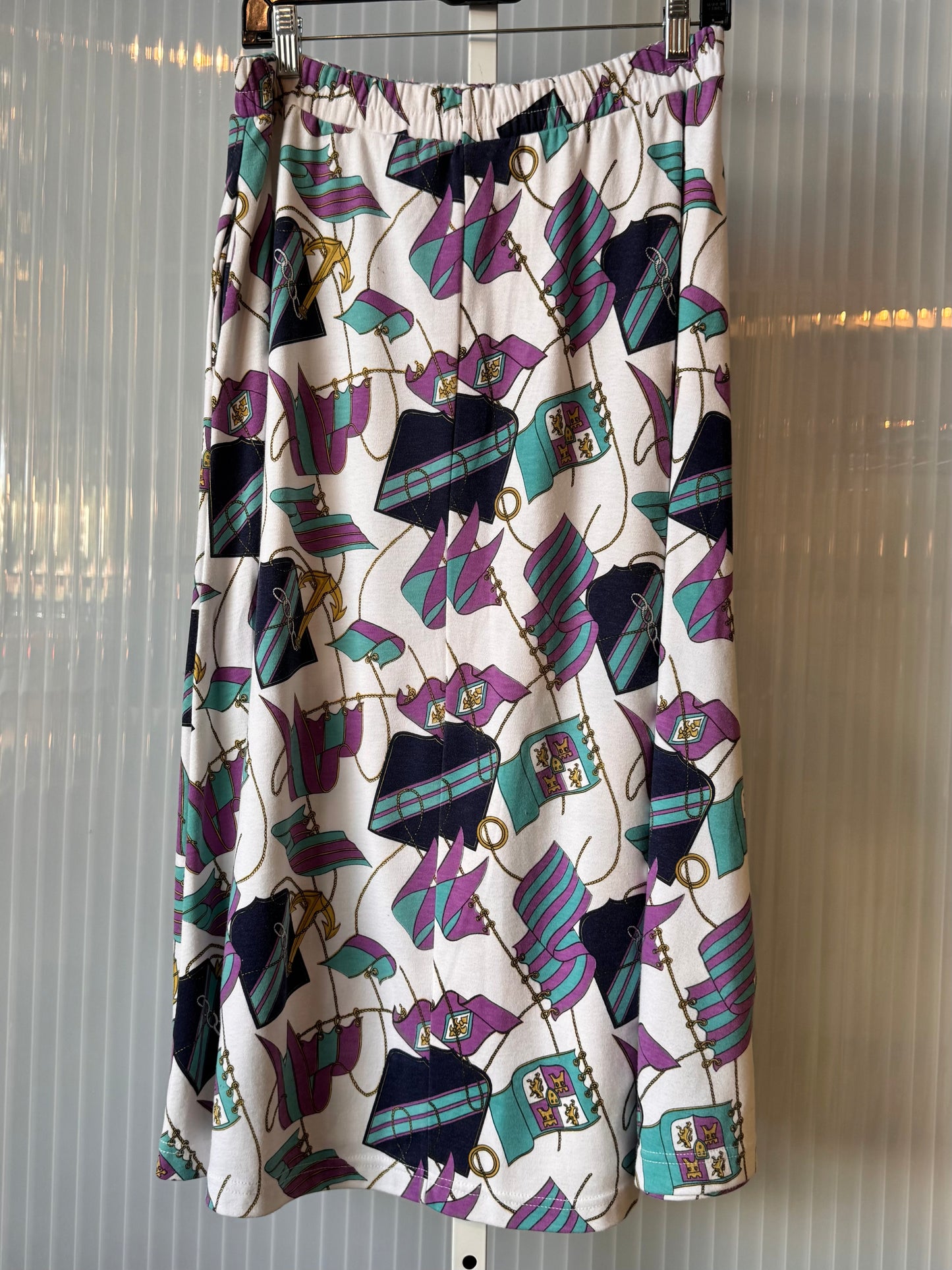 1980s Purple Teal & White Anchor Print Skirt