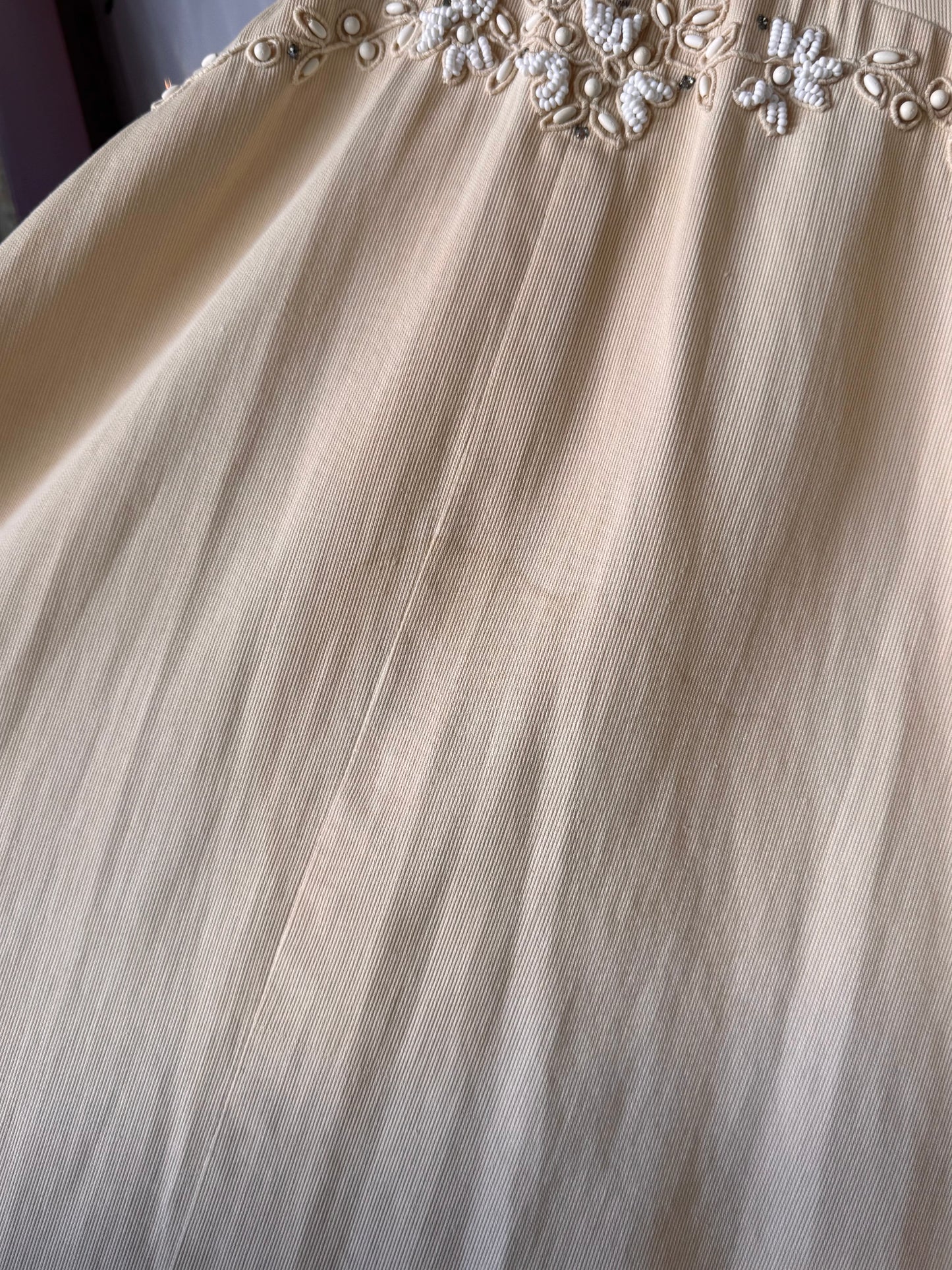 1950s Cream Drop Waist Beaded Wedding Dress