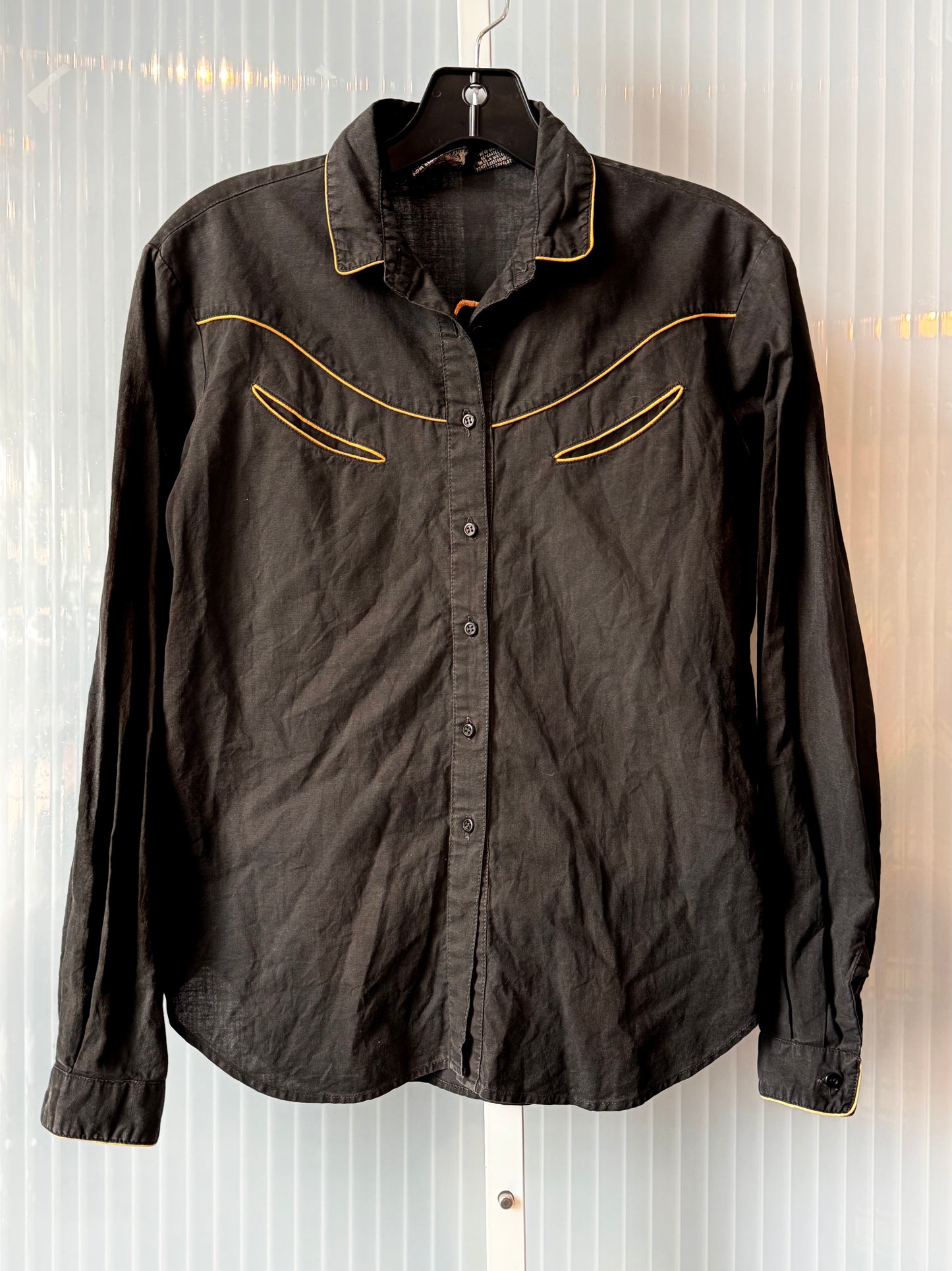1970s Black Western Cowboy Embroidered Button up shirt