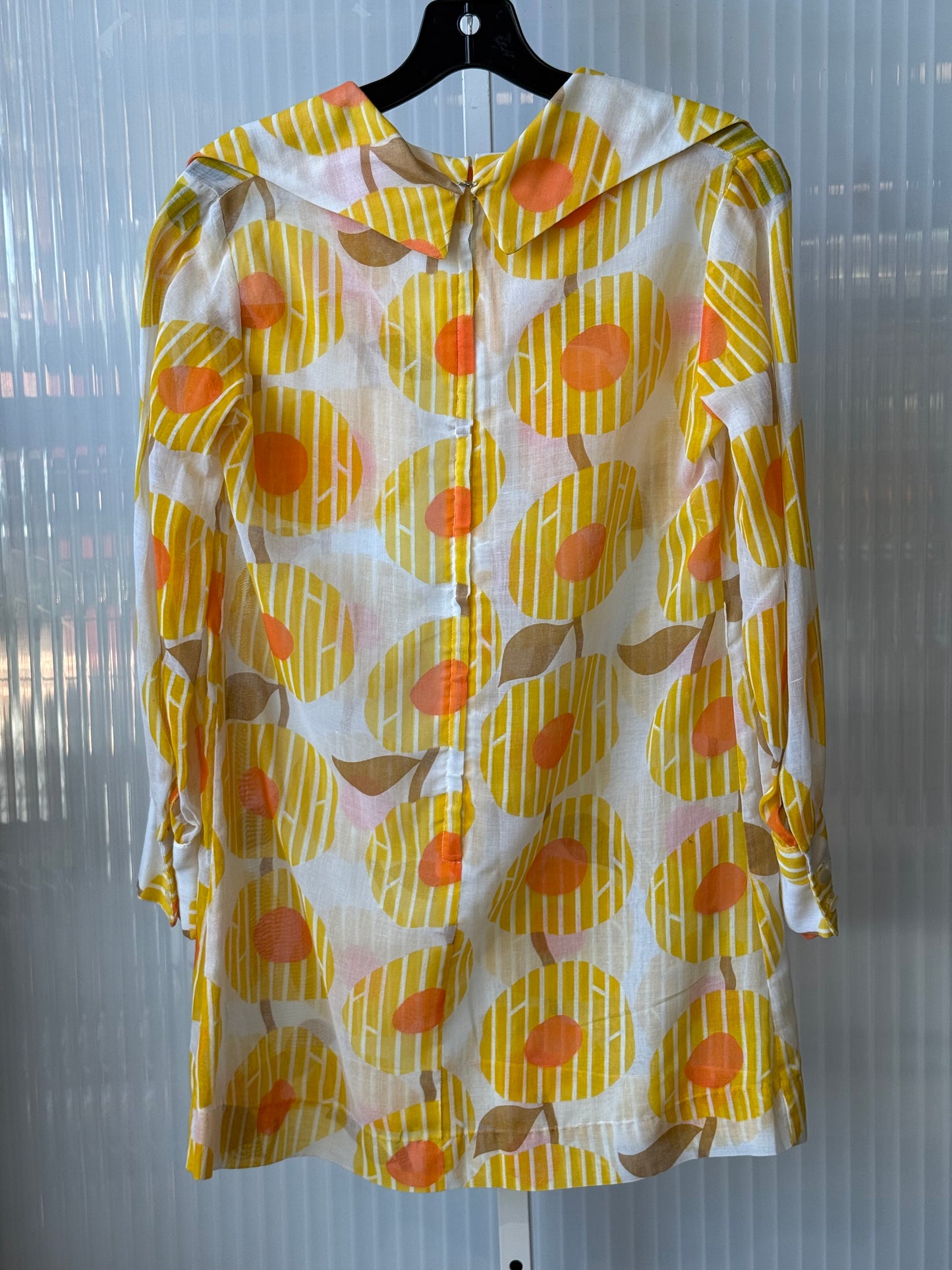 1970s Sheer White Mod Floral Mini Dress w/ Pointed Collar