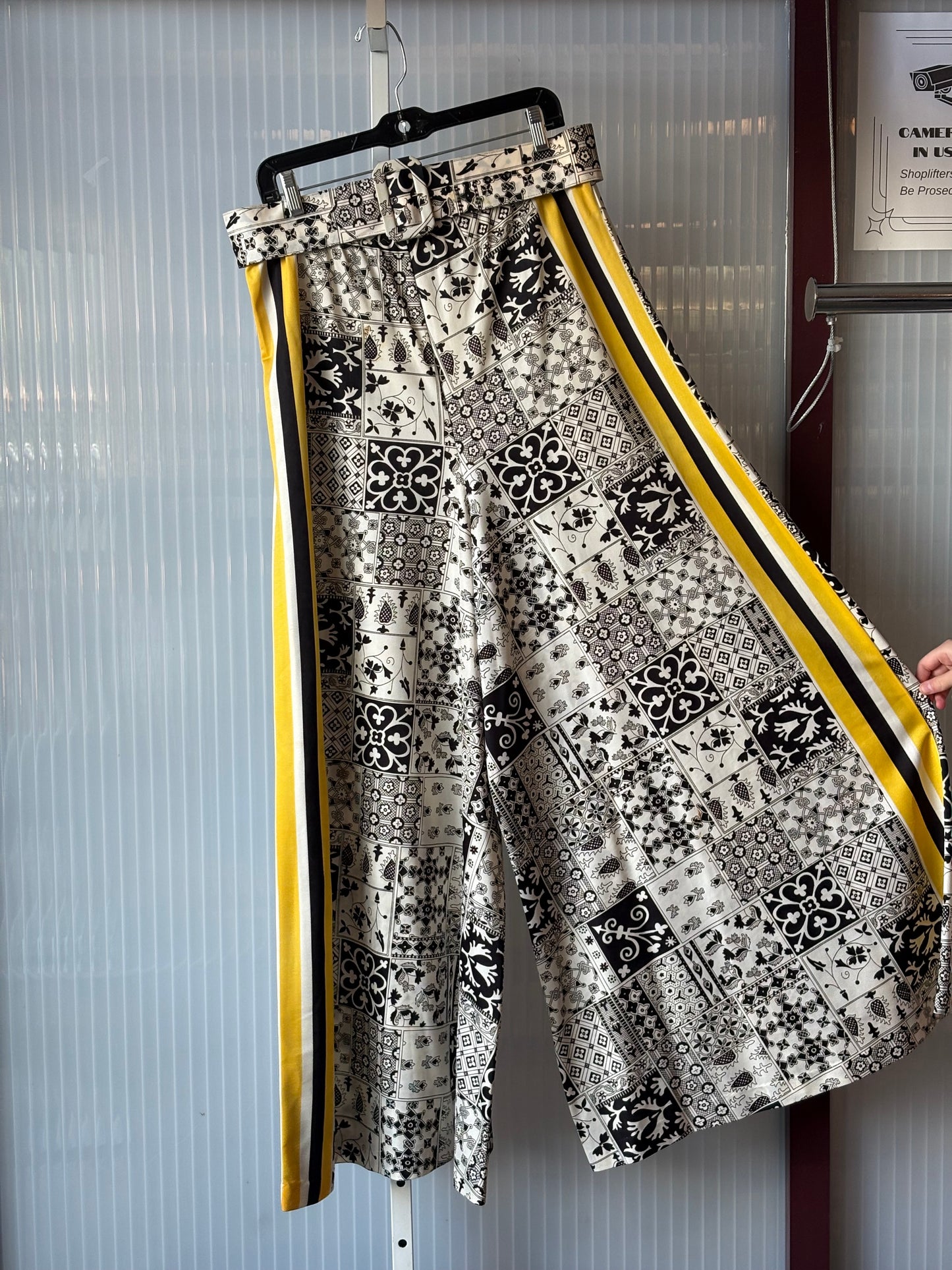 1970s Yellow Black & White Multi-Pattern Wide Leg Pants