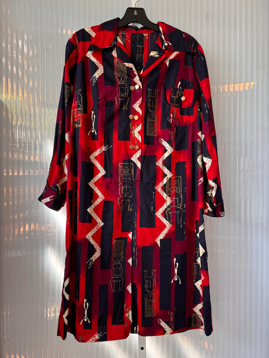 Red & Black Geometric Tunic Dress