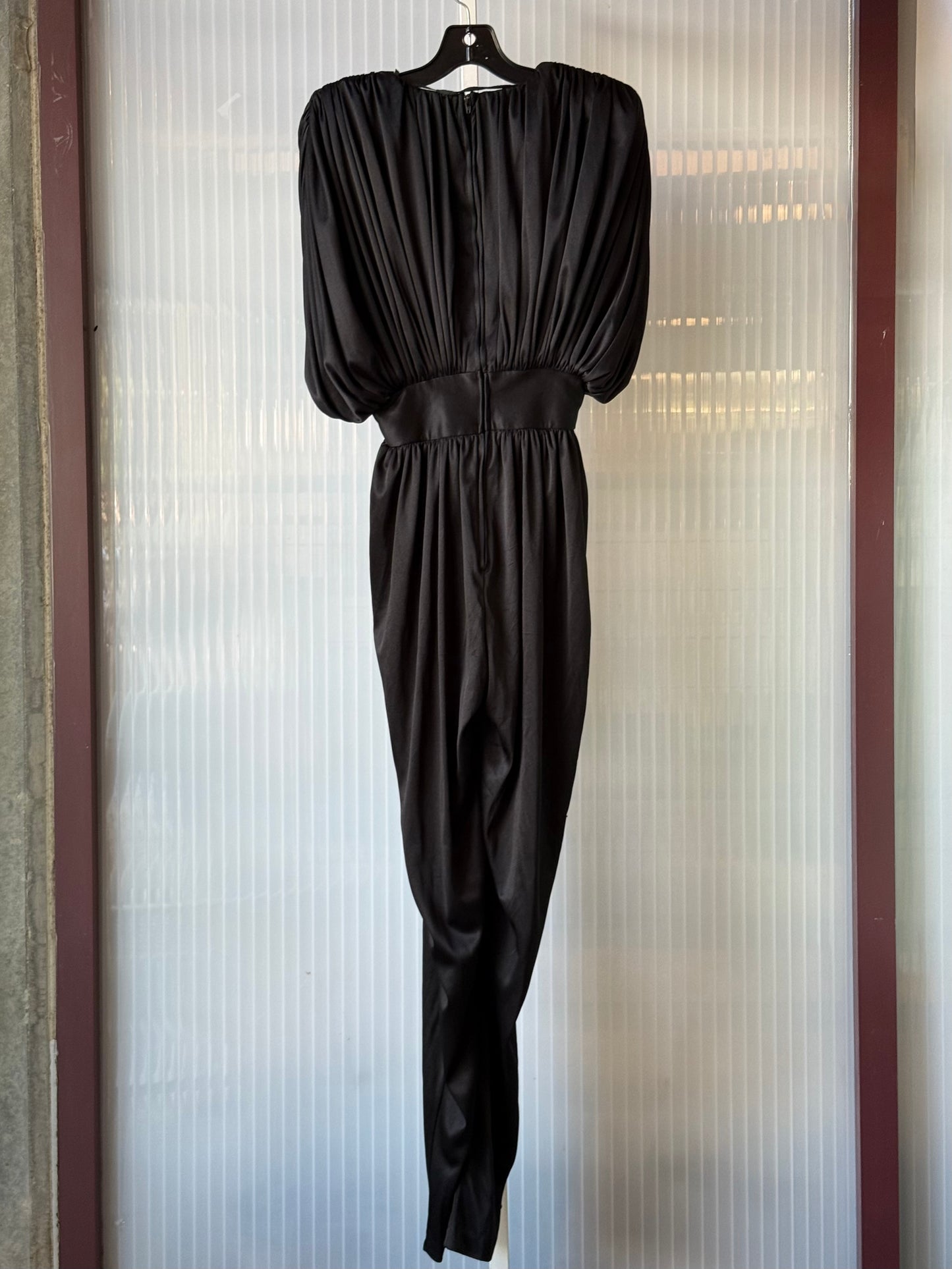 1980s Elegant Draped Erte Style Black Evening Jumpsuit