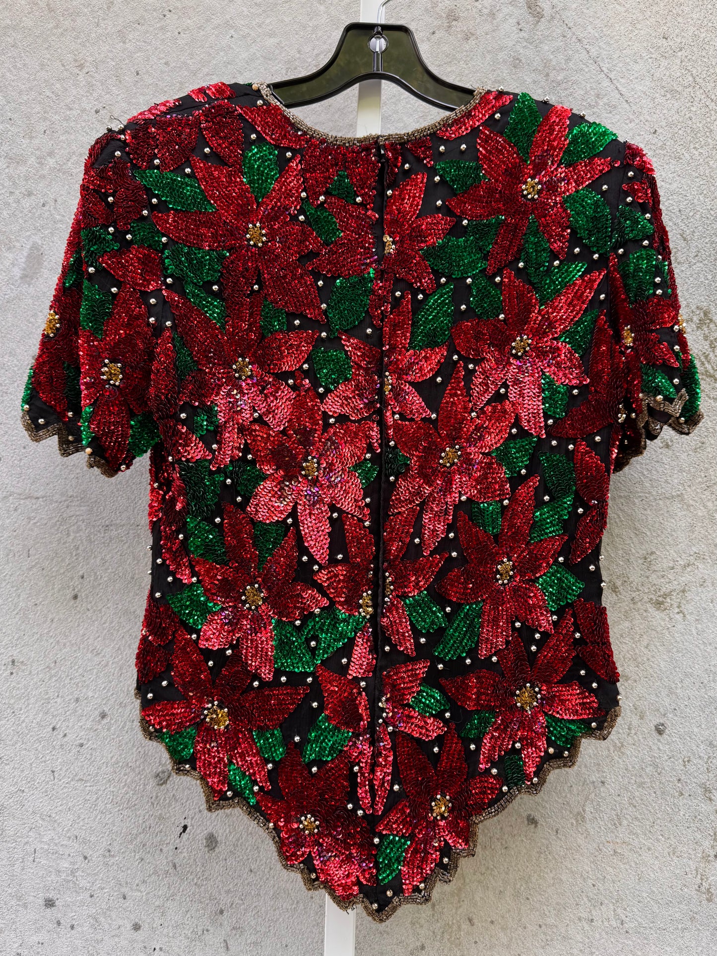 1980s Poinsettia Sequin Holiday Top
