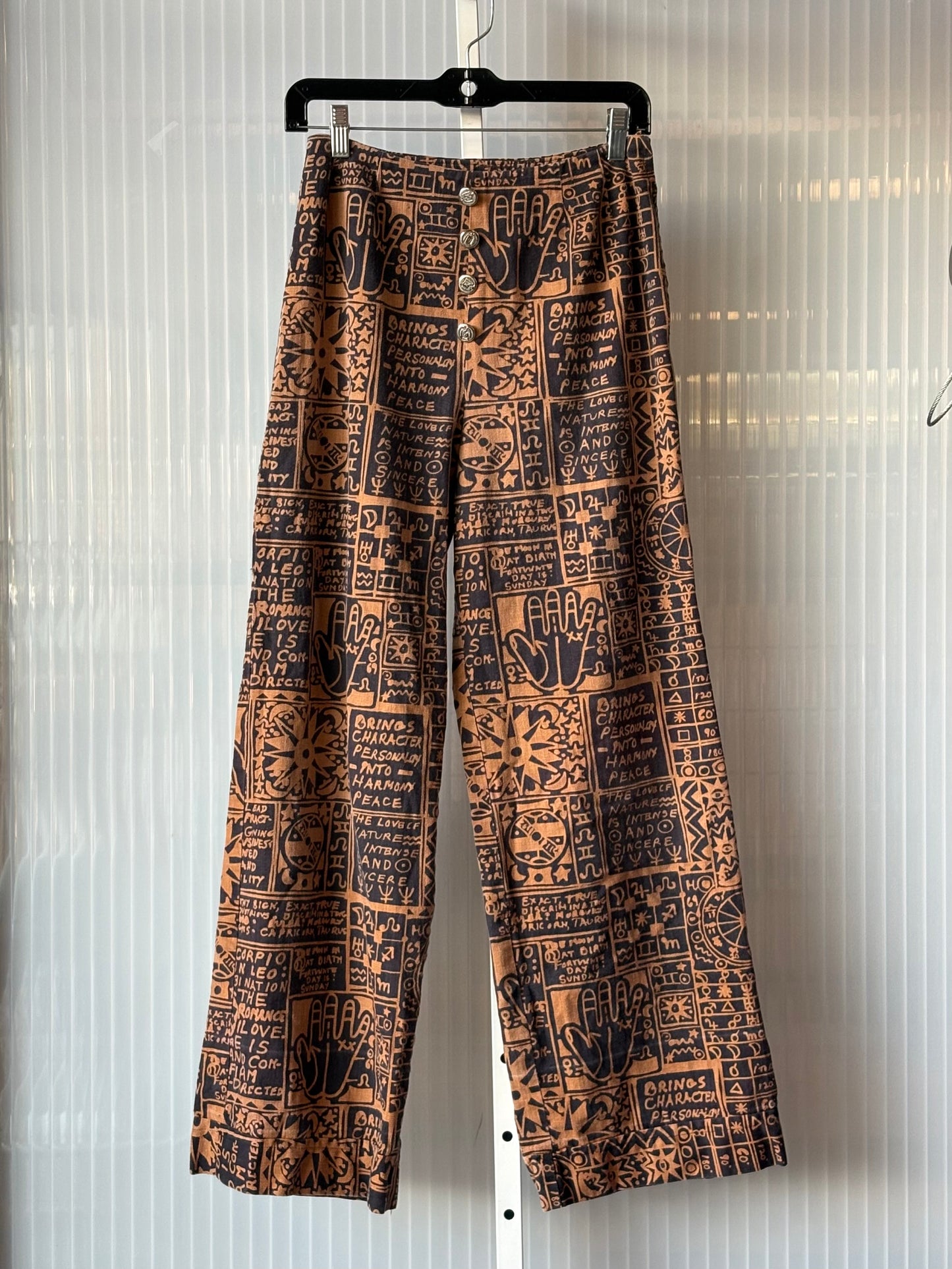 Brown & Black Zodiac Patterned Twill Pants