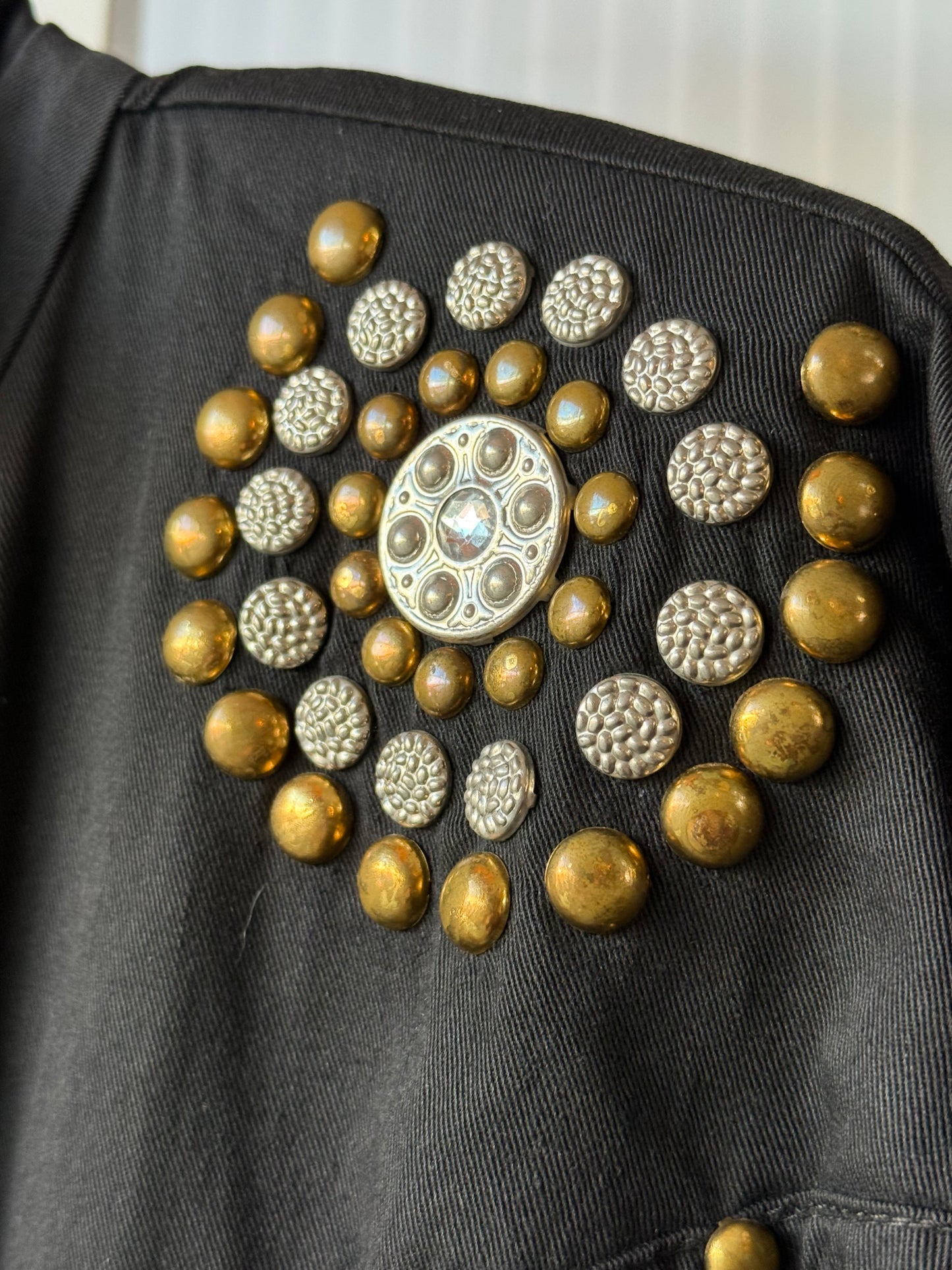 1980s Black Jumpsuit w/ Copper Grommet Designs