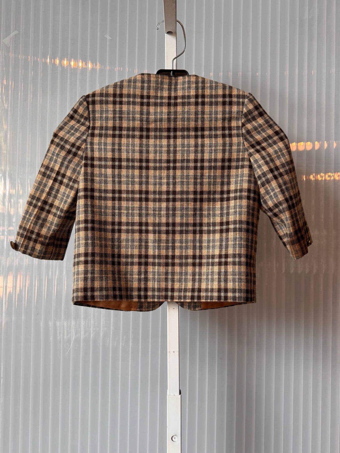 1970s Children's Brown & Gray Check Wool Jacket