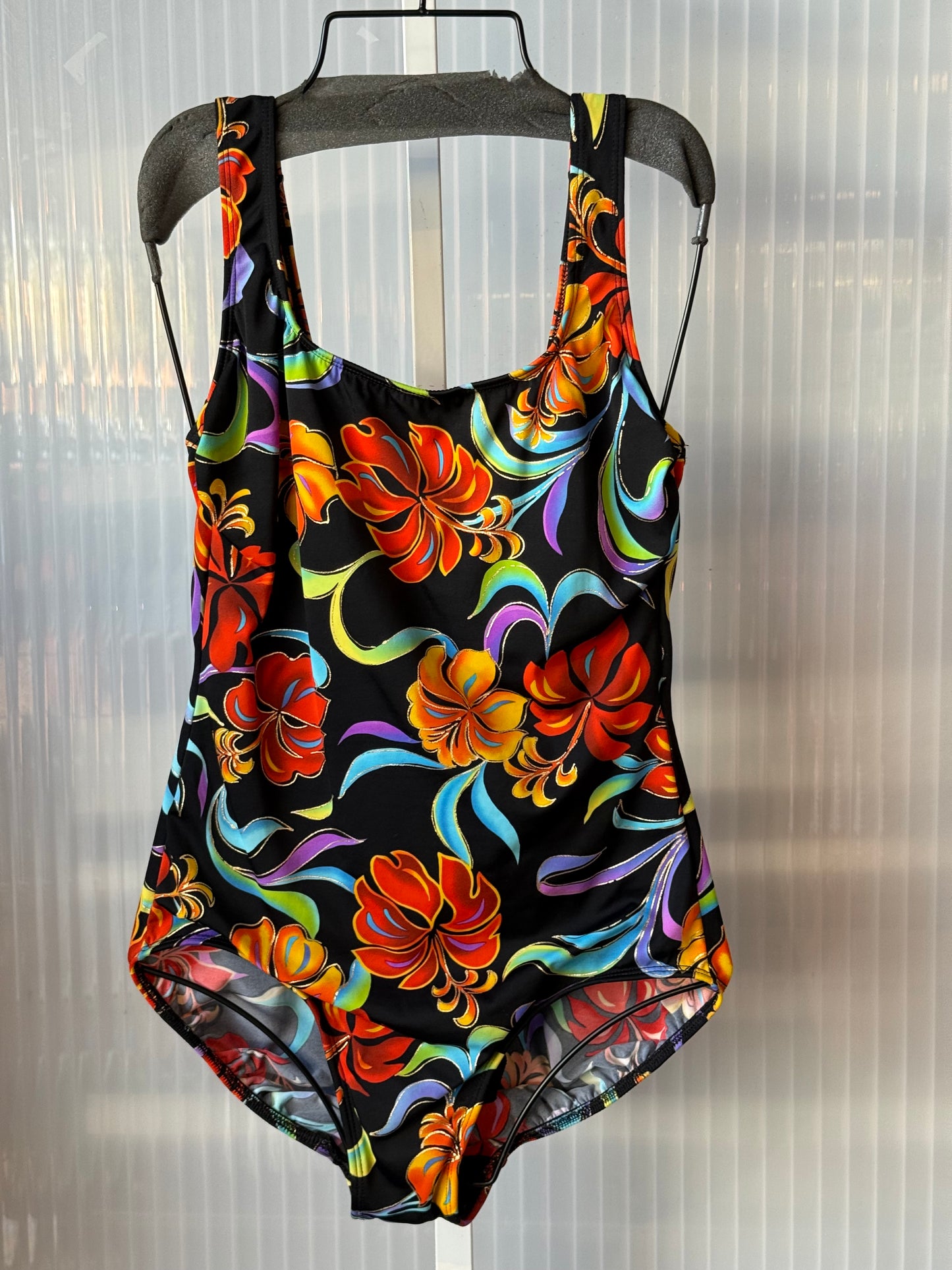 1980s/90s Black Floral One-Piece Swimsuit