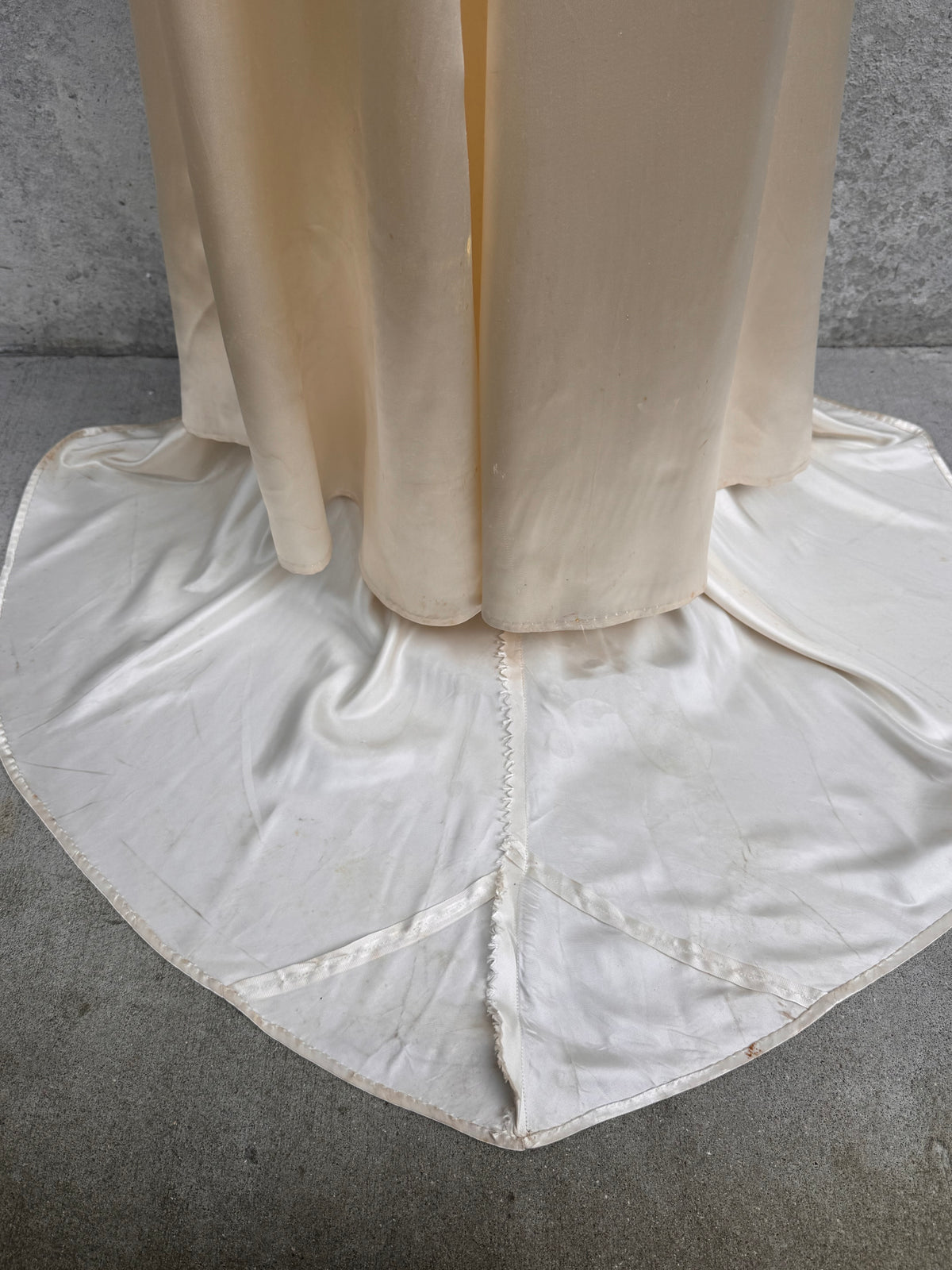 1940s Cream Liquid Satin Bias-Cut Wedding Dress