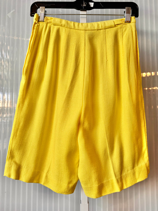 1960s High Waist Woven Yellow Shorts