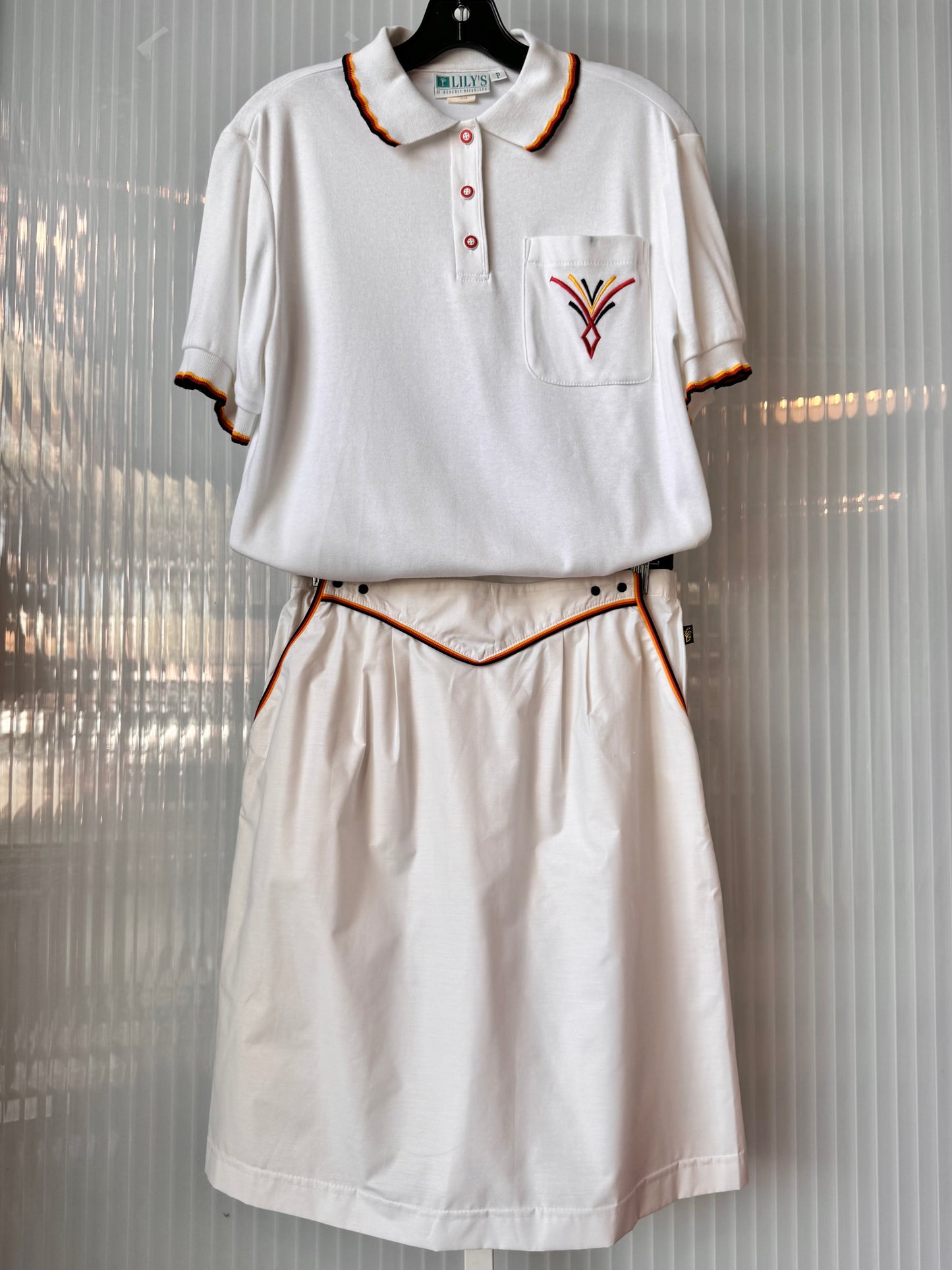 1980s White Collared Tennis Shirt & Skort Set