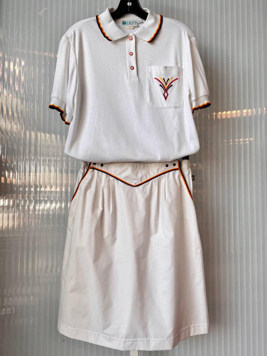1980s White Collared Tennis Shirt & Skort Set