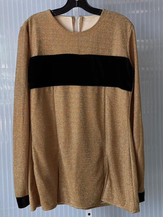 1980s Shimmering Gold Blouse w/ Black Velvet Stripe