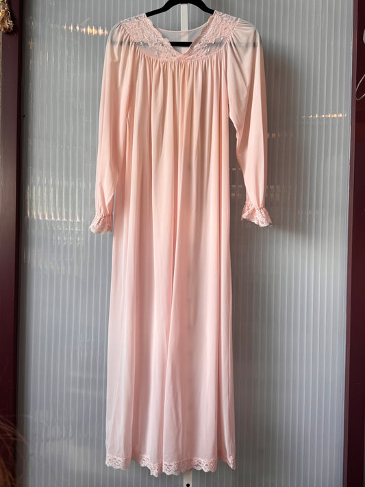 1980s Pastel Pink Lace Trim Nightgown