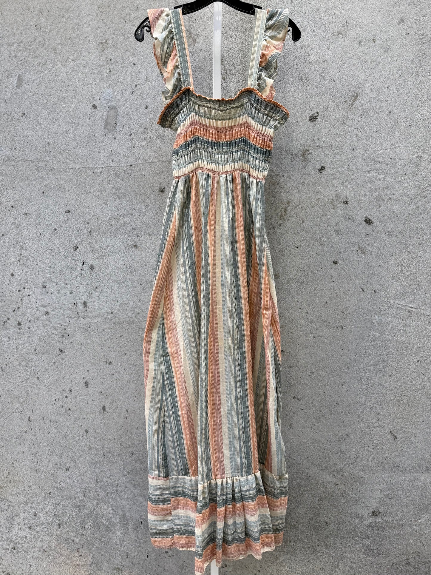 1970s Striped Smocked Sleeveless Maxi Dress