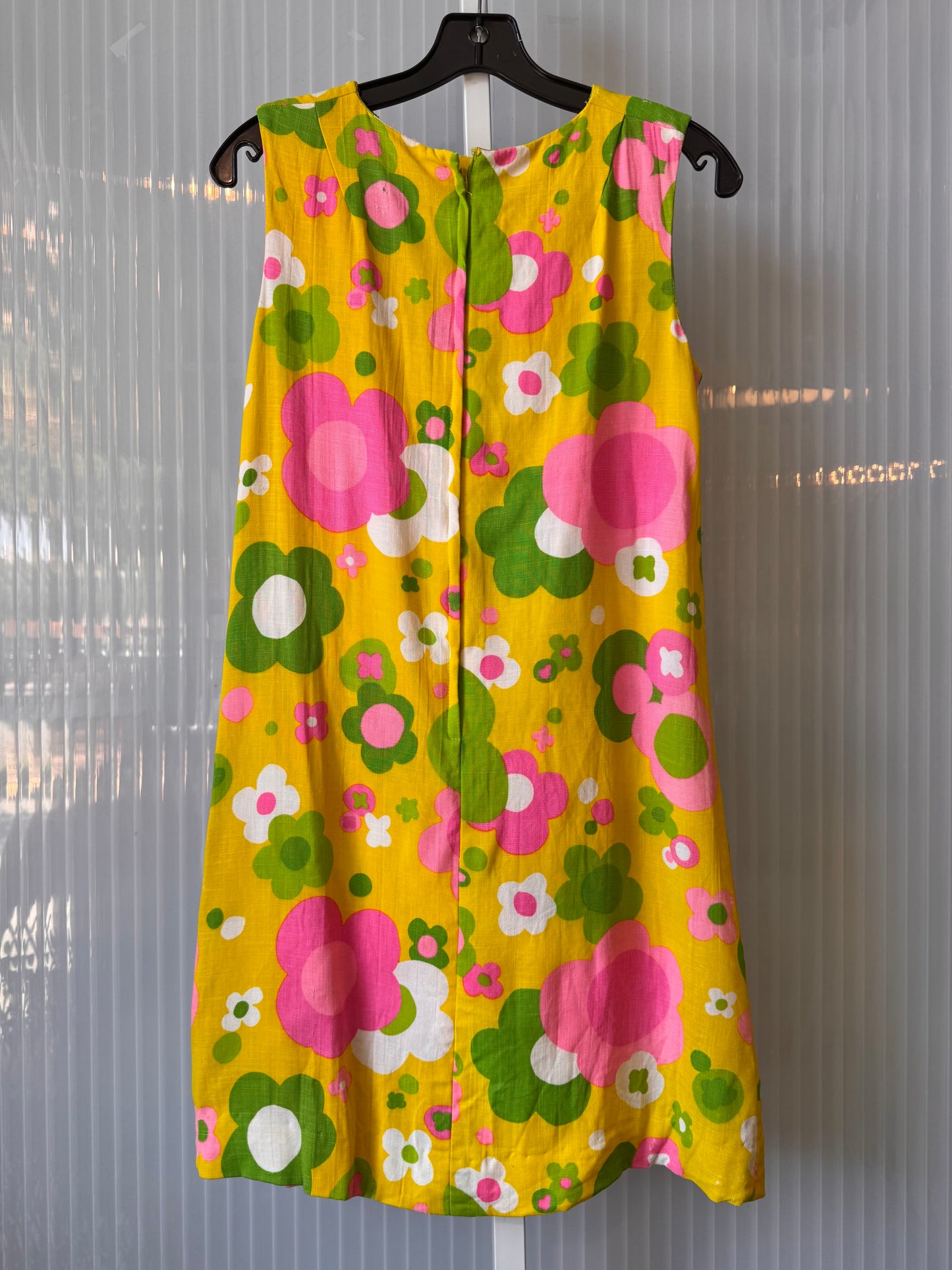 1960s Yellow Pink & Green Flower Power Dress