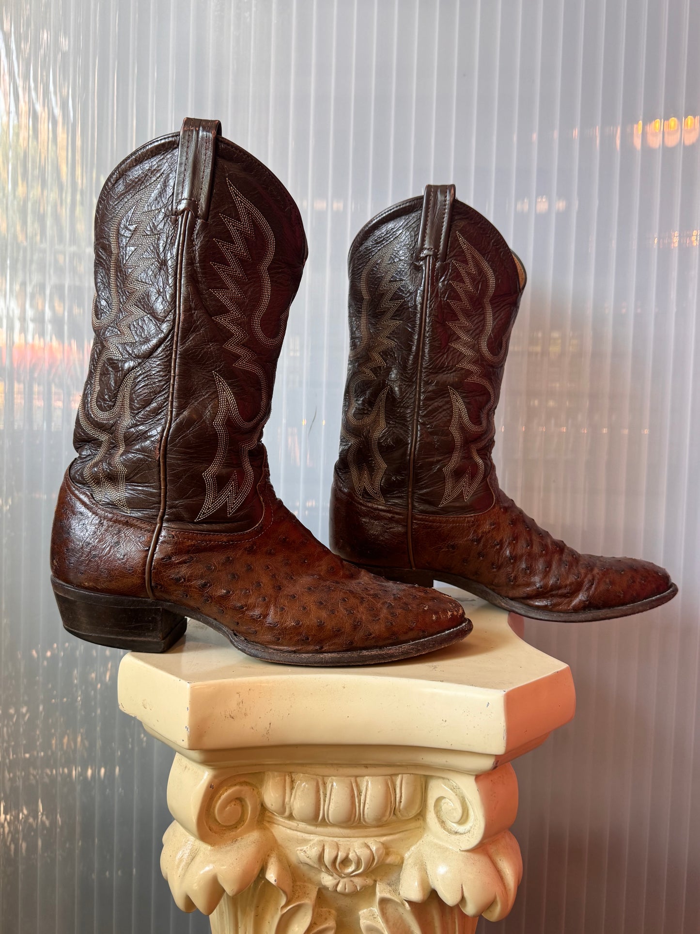 Tony Lama Brown Ostrich Leather Western Boots
