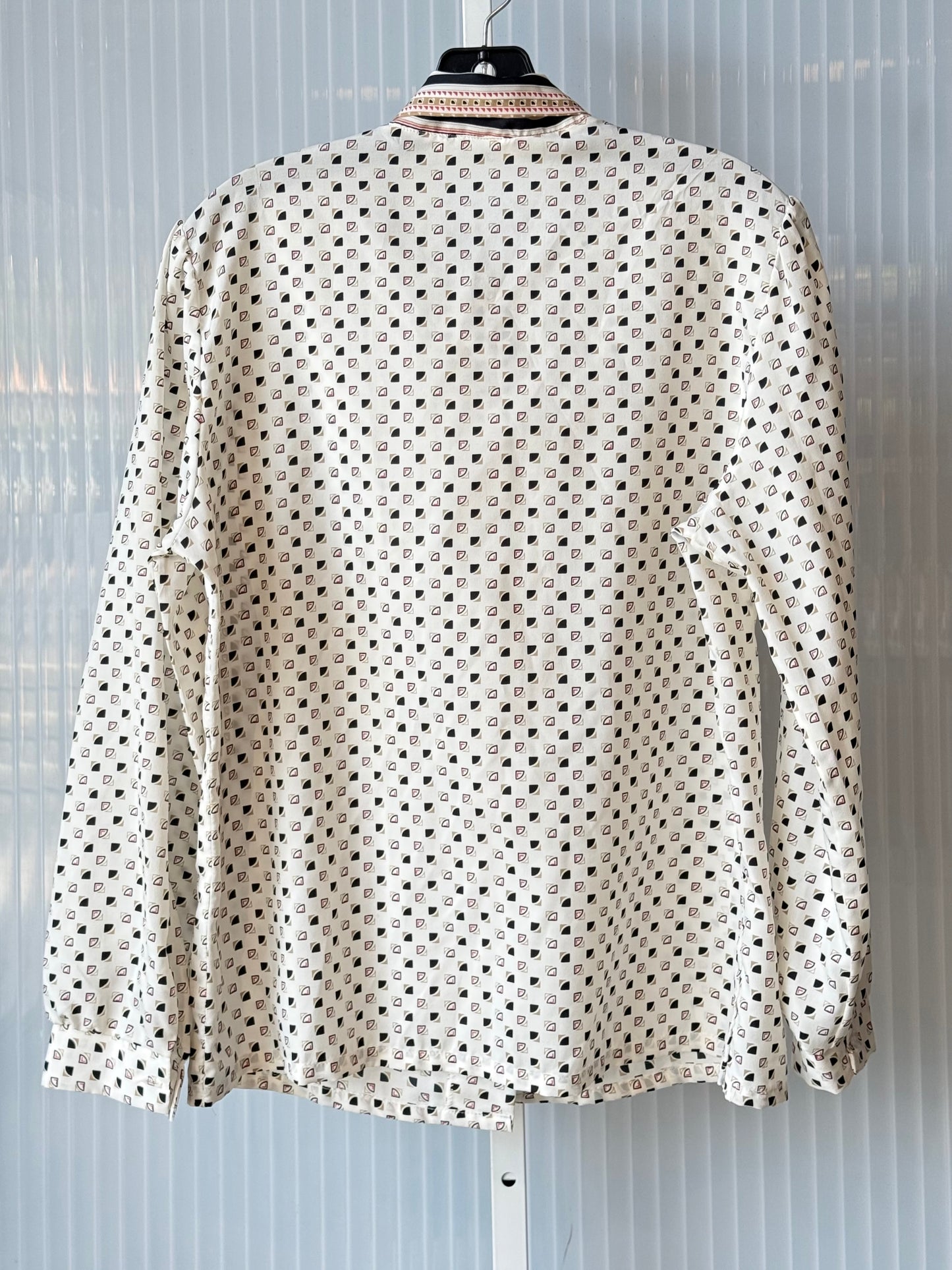 1970s White Geometric Pussy Bow Blouse