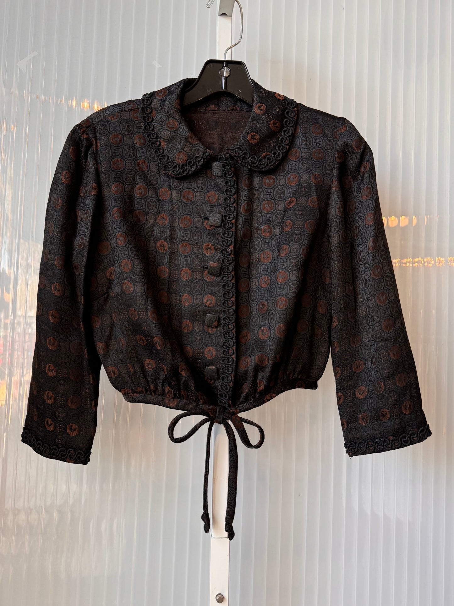 1950s Black & Copper Jacquard Patterned Dress & Jacket Set