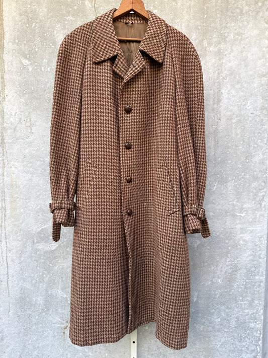 1940s Tweed Houndstooth Wool Overcoat