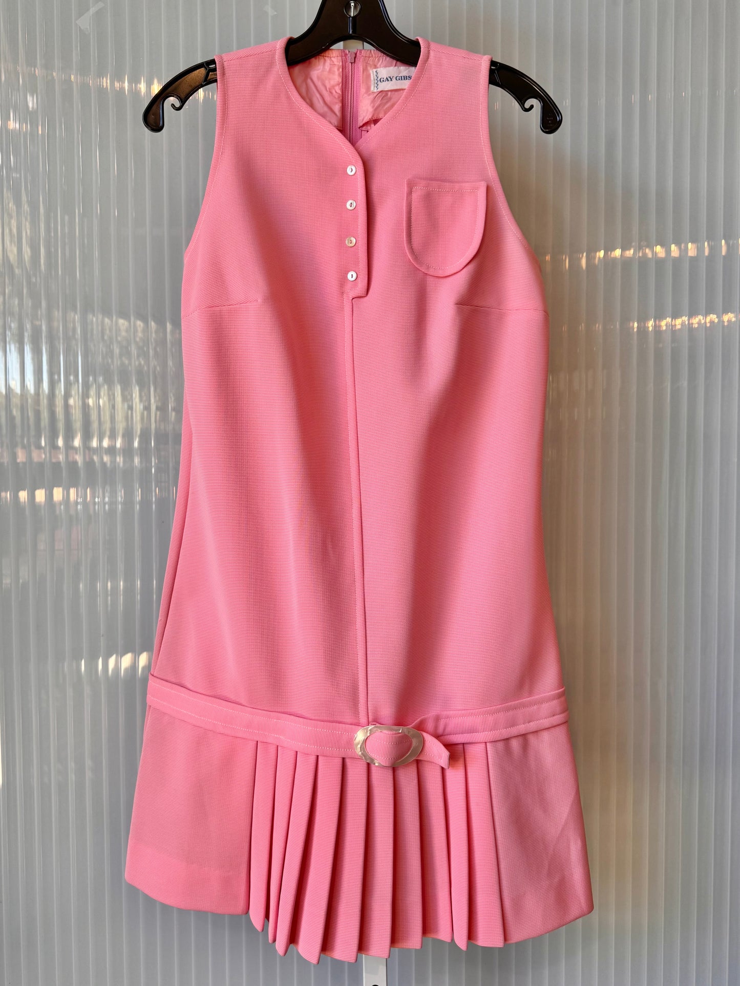 1960s Pink Sleeveless Drop-Waist Pleated Dress