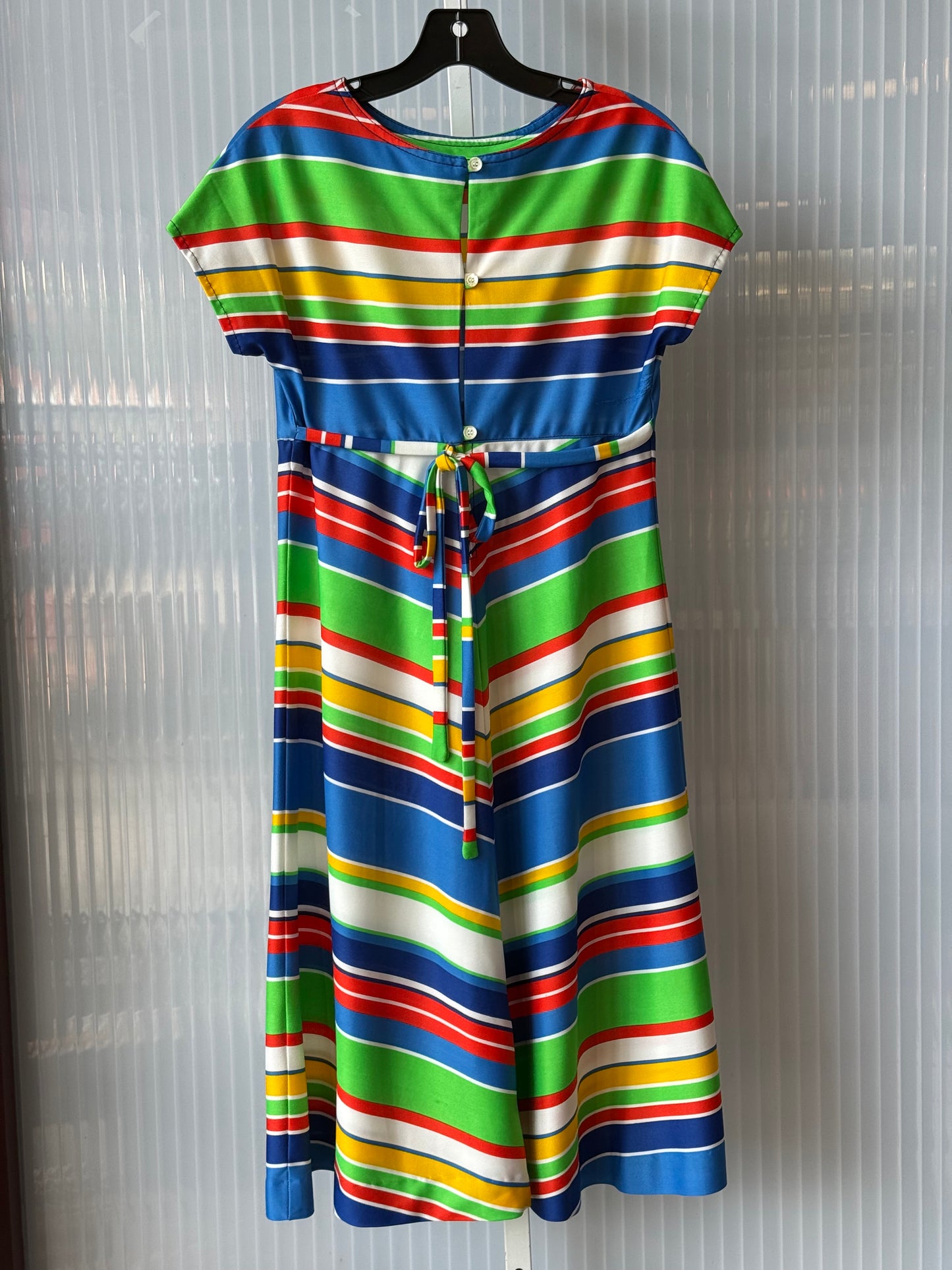 1970s? Rainbow Striped Empire Waist Summer Dress