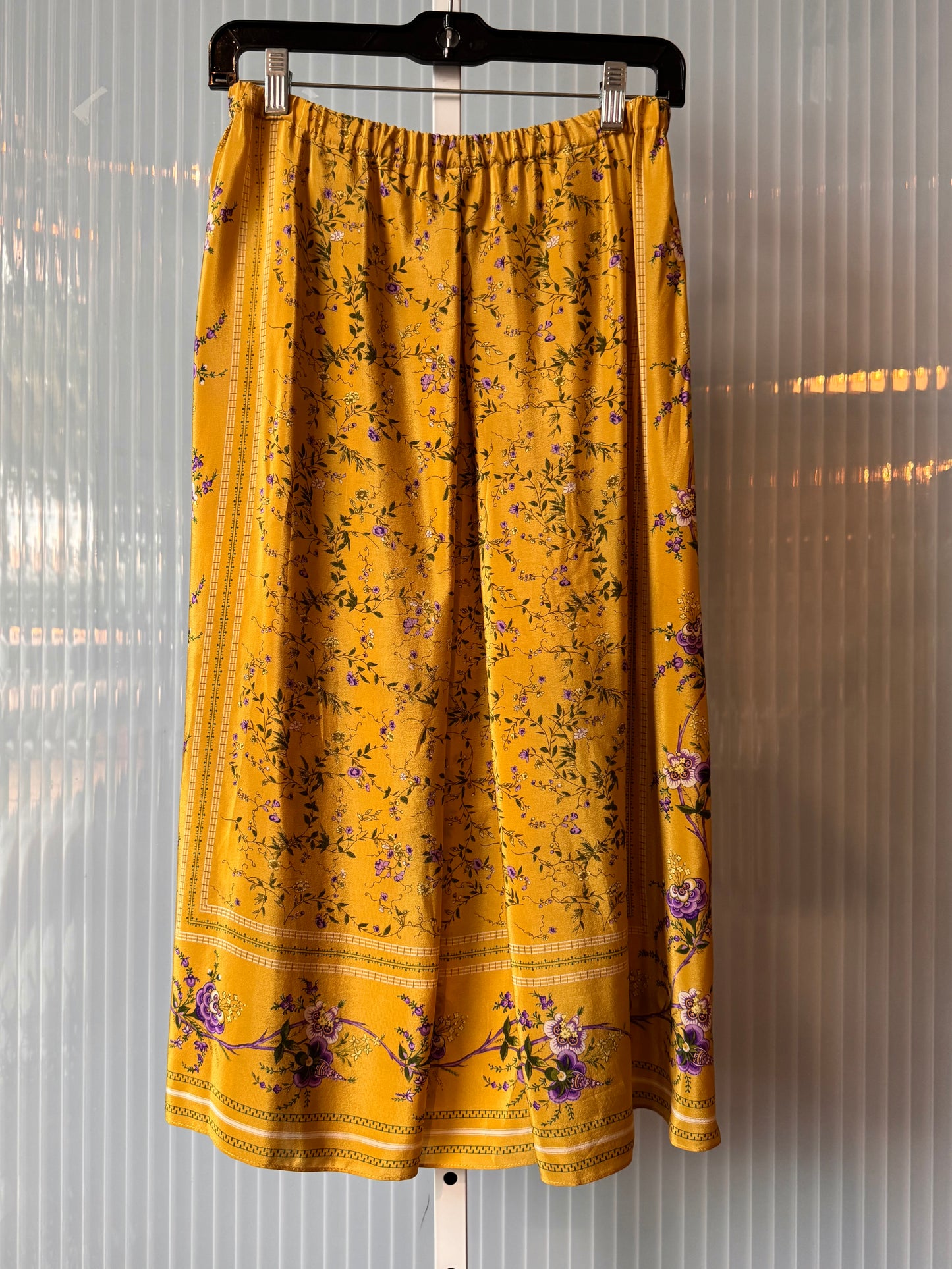 1980s Mustard Yellow & Lilac Floral Blouse & Skirt Set