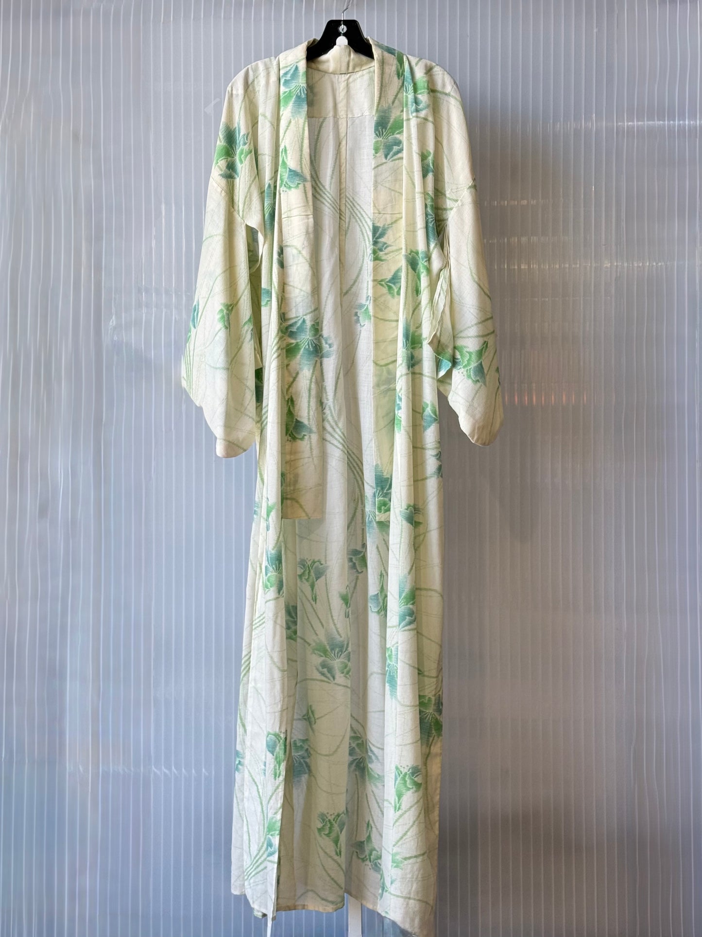 Pale Green Cotton Kimono with Floral Print