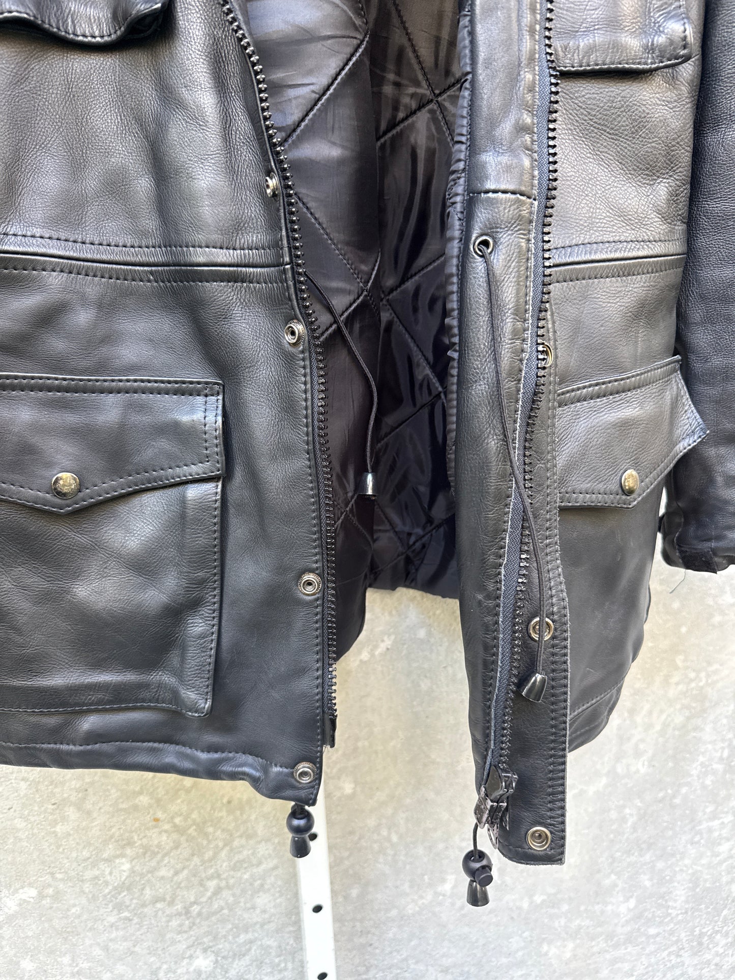 1990s Motorcycle Jacket with Cinch Waist & Quilted Lining