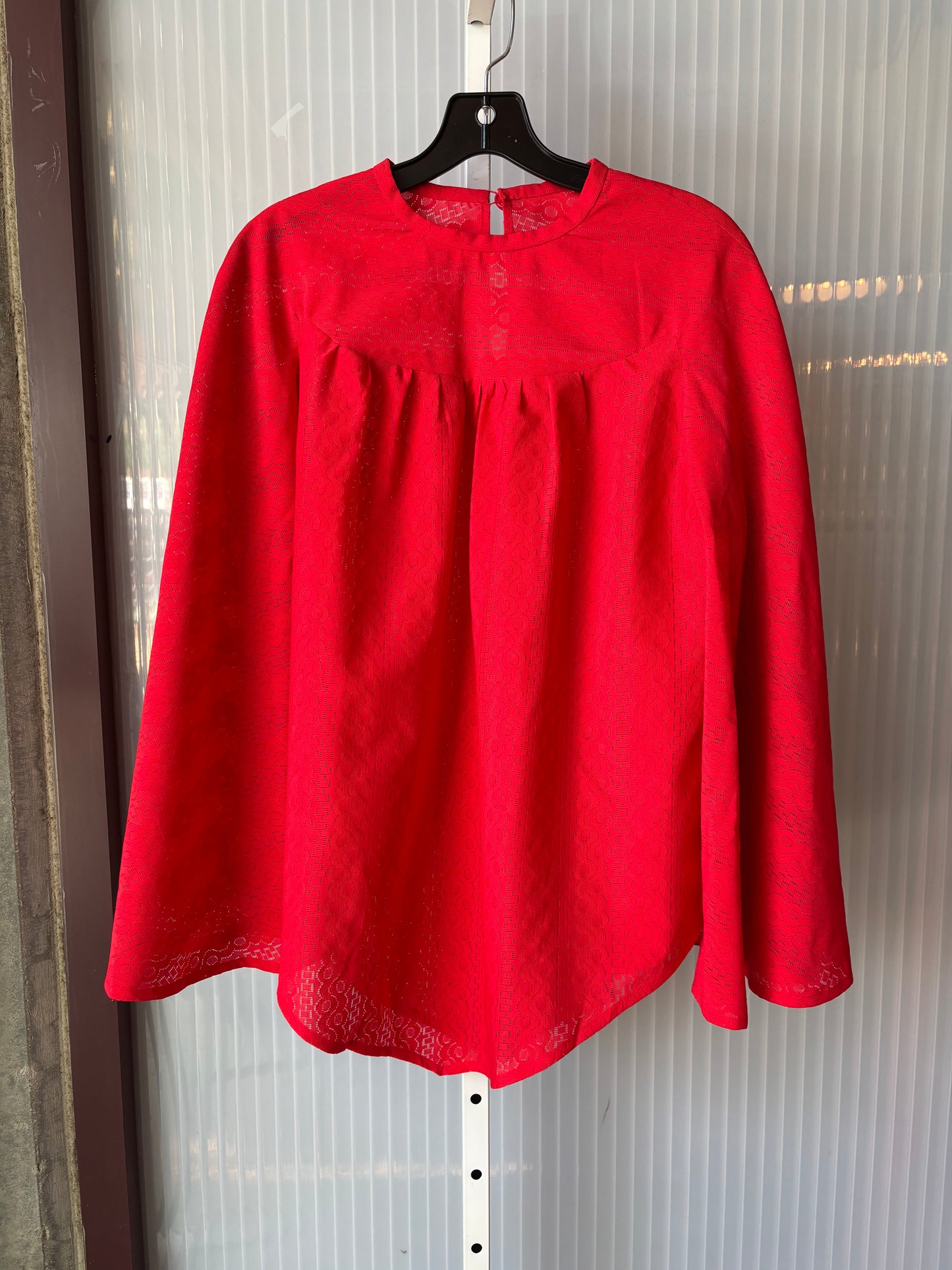 1970s Billowing Gathered Bright Red Lace Blouse & Pants Set