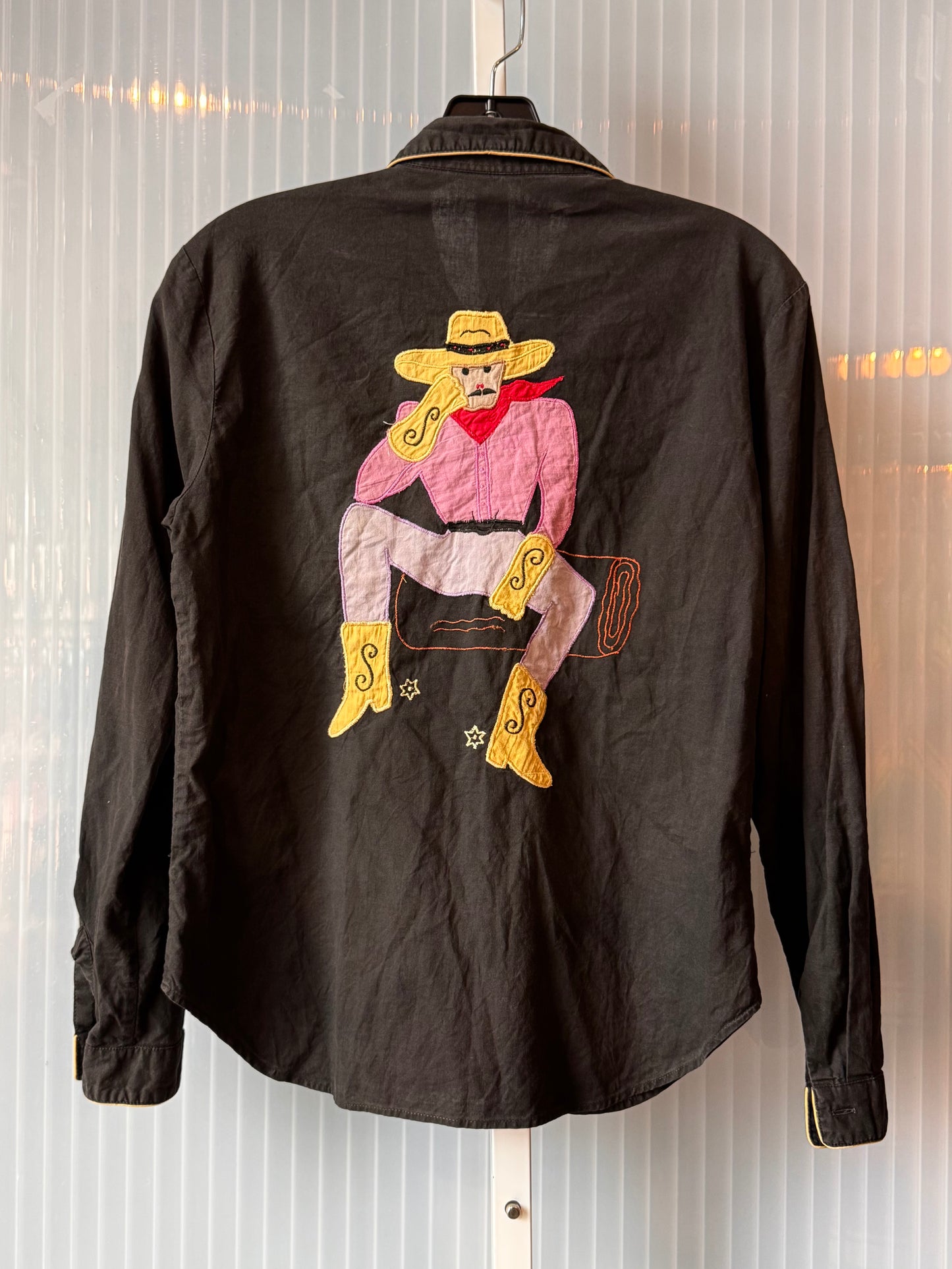 1970s Black Western Cowboy Embroidered Button up shirt