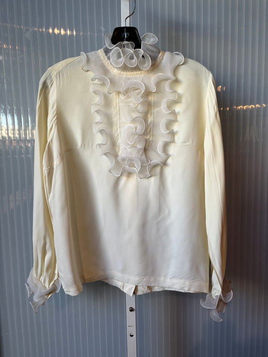 1970s Cream Ruffle Long Sleeve Blouse
